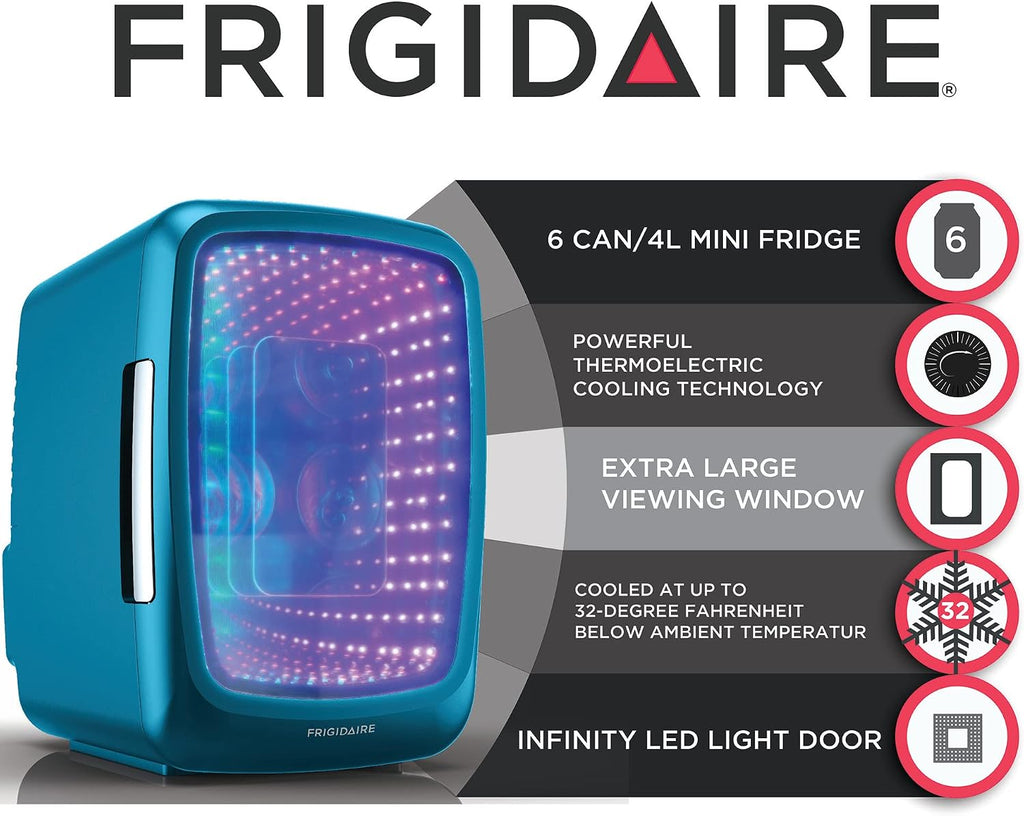 Frigidaire Gaming Light Up Mini Beverage Refrigerator, 6 can, 4 liters, Cooler with large see through door and LED lights Perfect for Gaming Experience, Home, Office, or Cars.12V Charger (Blue) Jansha Store
