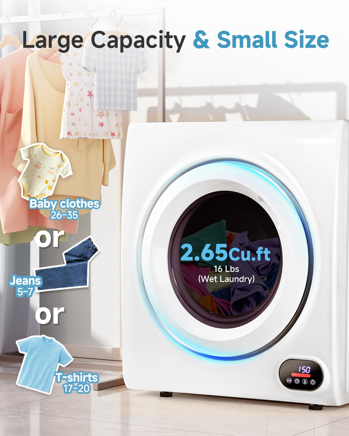 Feelfunn 850W Portable Clothes Dryer with 4 Automatic Drying Modes Jansha Store