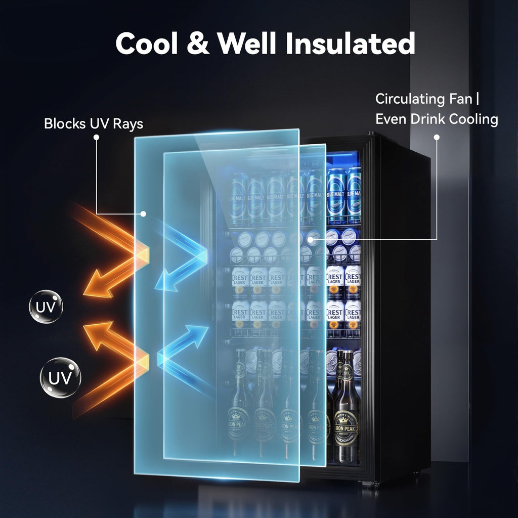 130 Can Beverage Refrigerator, 3.2 Cu.ft Fridge, Glass Door Jansha Store