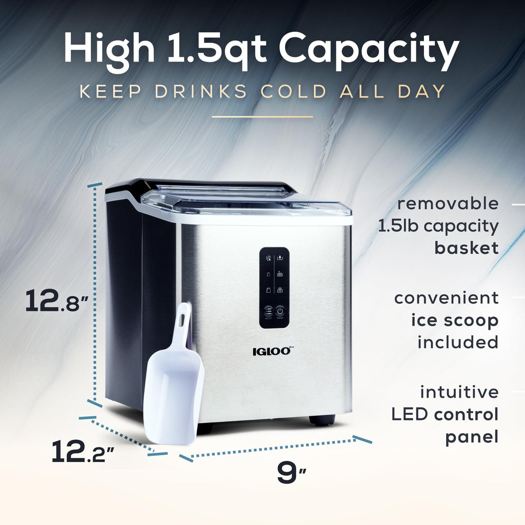 Igloo Premium Self-Cleaning Countertop Ice Maker Machine, Handled Portable Ice Maker, Produces 26 lbs. in 24 hrs. with Ice Cubes Ready in 6-8 Minutes, Comes with Ice Scoop and Basket Jansha Store