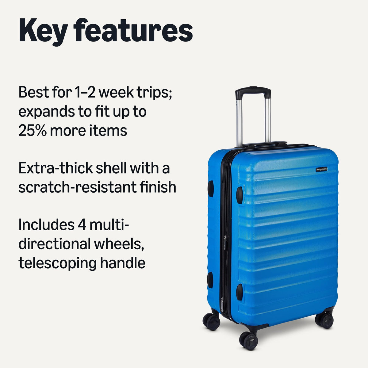 Amazon Basics 3-Piece Hardshell Suitcases Set (21", 26", 30"), Expandable For Up to 25% More Space, With Scratch-Resistant Finish, Four Multi-Directional Wheels, Rose Gold Jansha Store