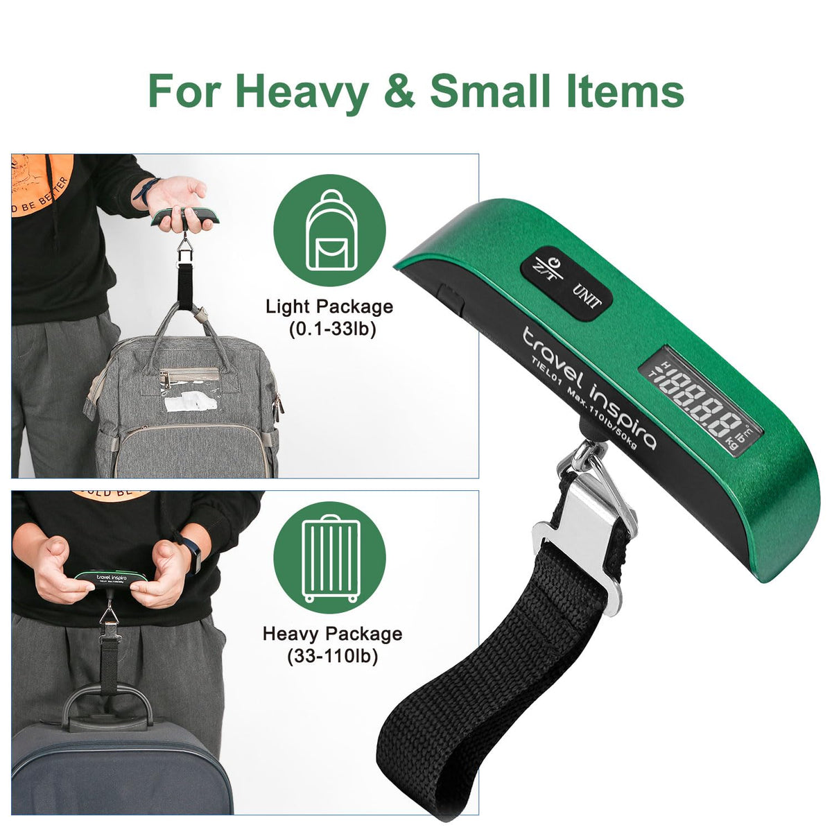 travel inspira Digital Luggage Scale – Portable Hanging Suitcase Weight Scale for Travel, 110 lb Capacity, Backlit LCD Display, Prevents Airport Overweight Fees, Battery Included Jansha Store