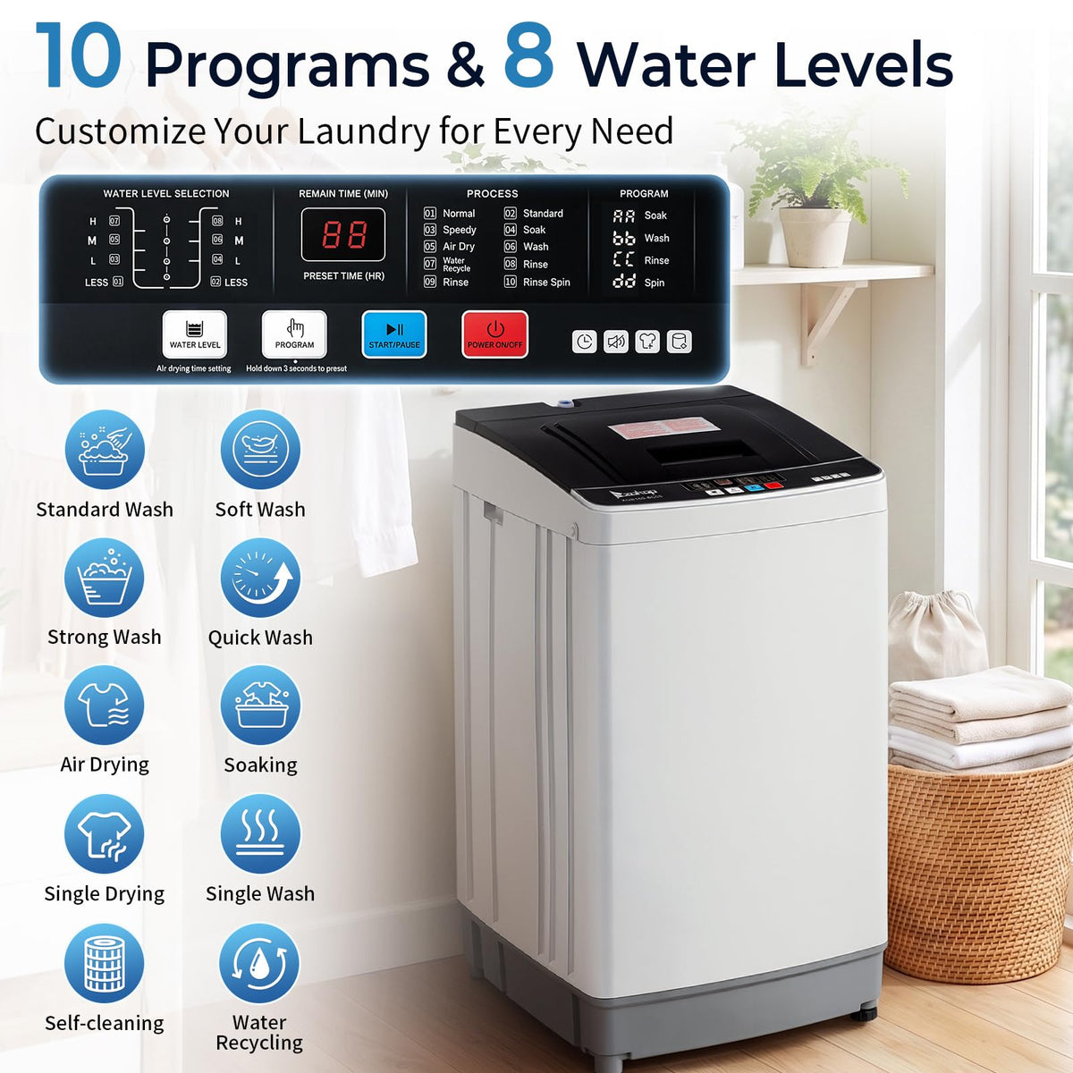Winado 17.6LBS Full Automatic Portable Washing Machine with Drain Pump Jansha Store