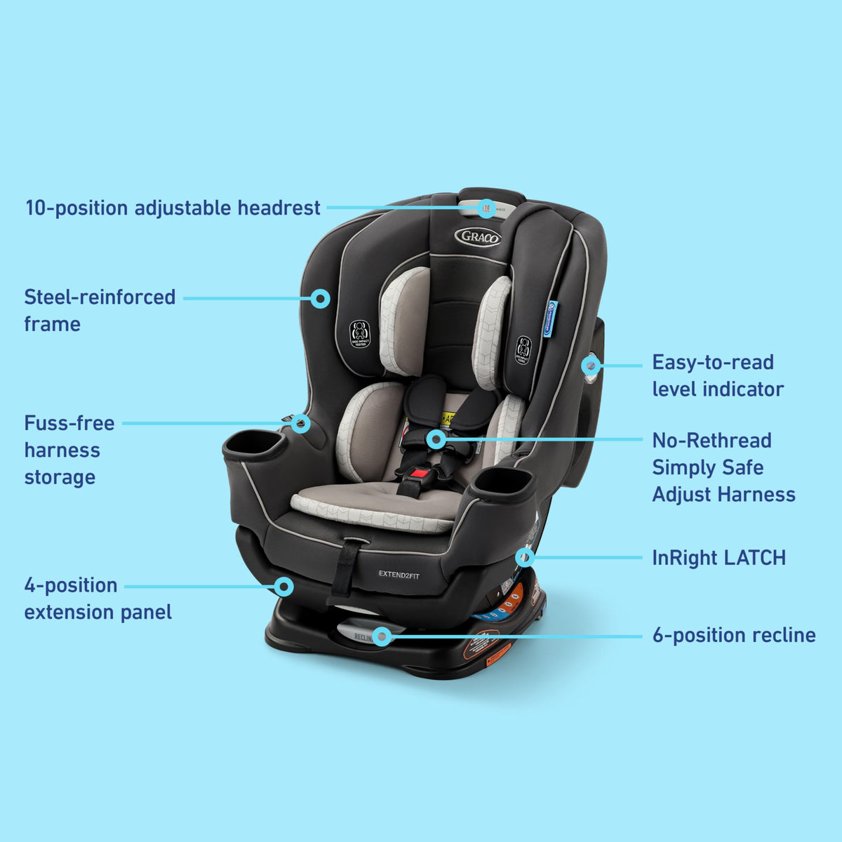 Graco Extend2Fit 2-in-1 Convertible Car Seat, Gotham Jansha Store
