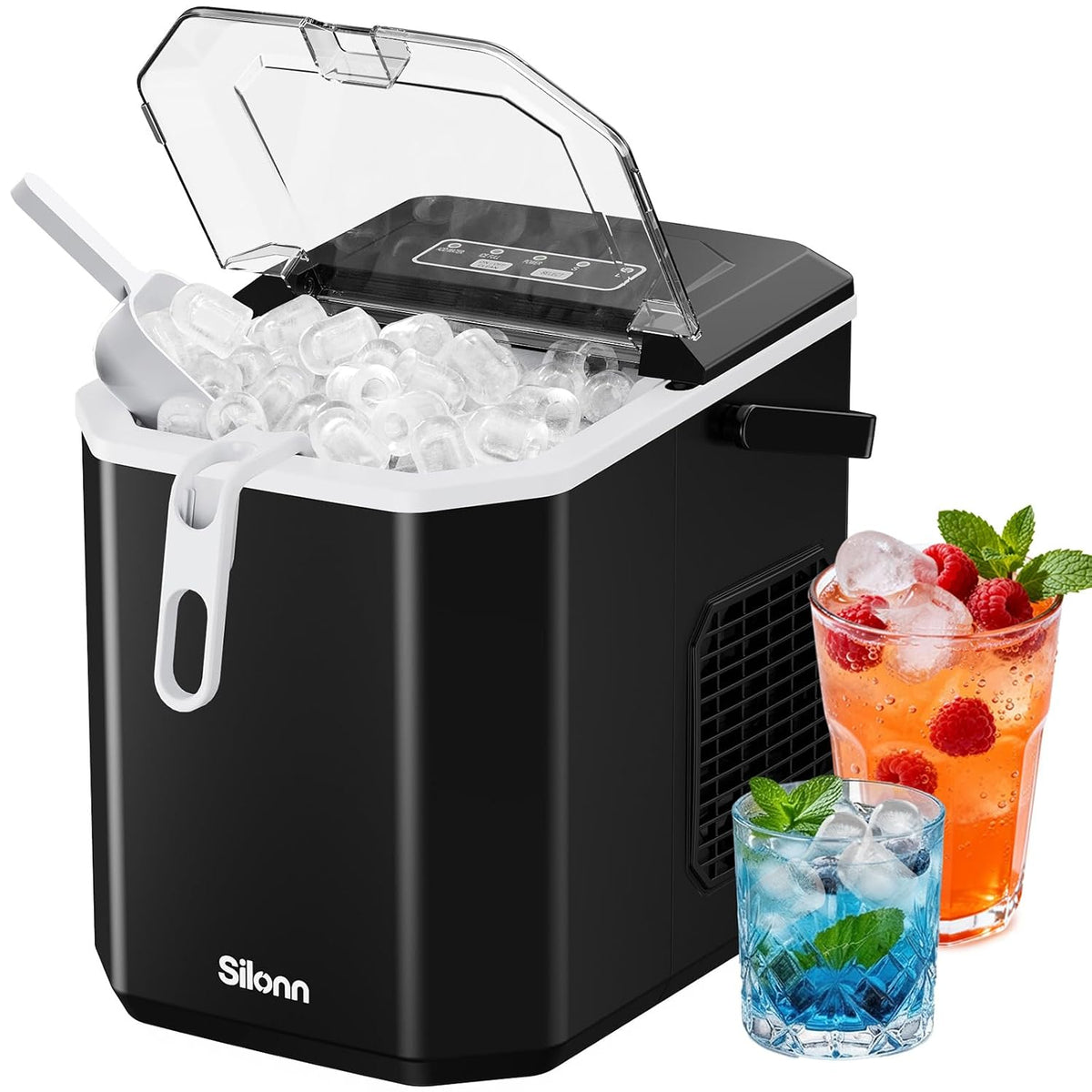 Silonn Ice Maker Countertop, Portable Ice Machine with Carry Handle, Self-Cleaning Ice Makers with Basket and Scoop, 9 Cubes in 6 Mins, 26 lbs per Day, Ideal for Home, Kitchen, Camping, RV Jansha Store