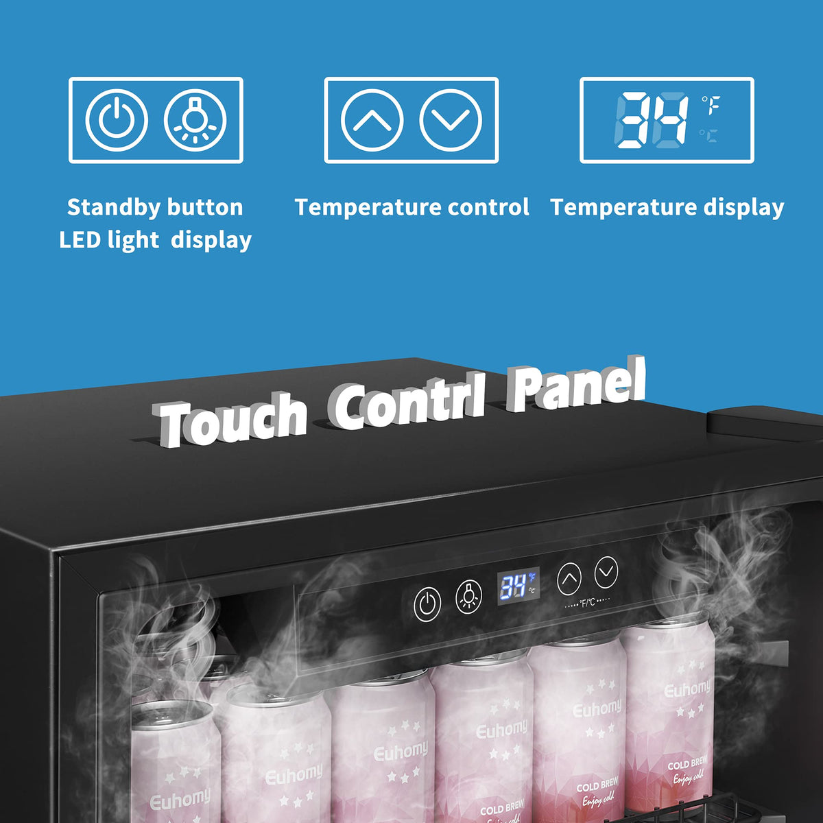 EUHOMY 145 Can Mini Fridge, 4.5 Cu.ft Beverage Refrigerator with Glass Door Jansha Store