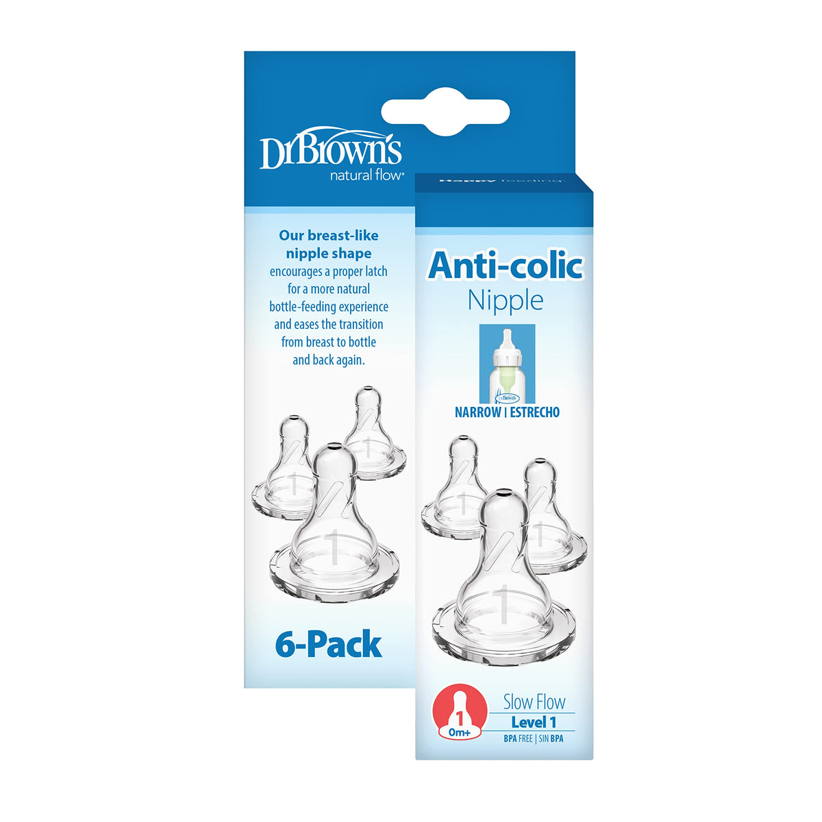 Dr. Brown’s Narrow Level 2 Medium Flow Nipple, 3m+, 6-Pack Jansha Store