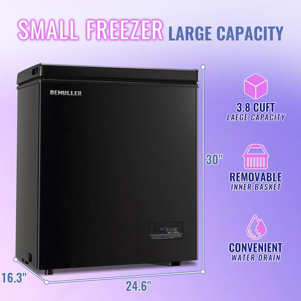 DEMULLER Chest Freezer 5.0Cubic Feet Deep Freezer Freestanding Freezers with 2 Removable Stainless Steel Basket, Mini Freezer Top Open Door Compact Freezer with Electronic Control 41℉ to -15℉BLACK Jansha Store