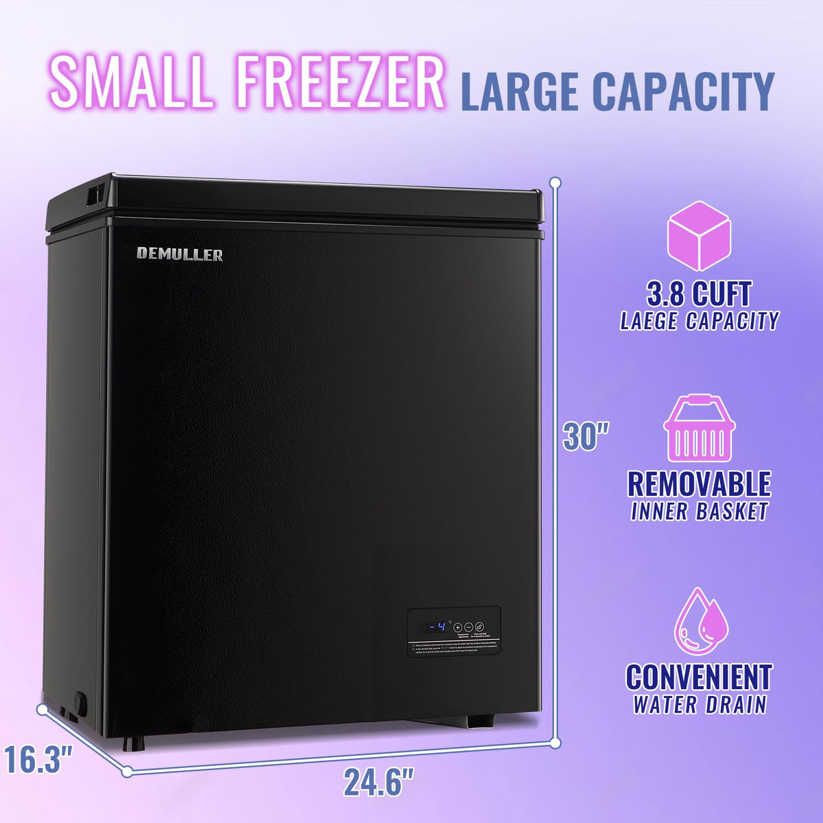DEMULLER Chest Freezer 5.0Cubic Feet Deep Freezer Freestanding Freezers with 2 Removable Stainless Steel Basket, Mini Freezer Top Open Door Compact Freezer with Electronic Control 41℉ to -15℉BLACK Jansha Store