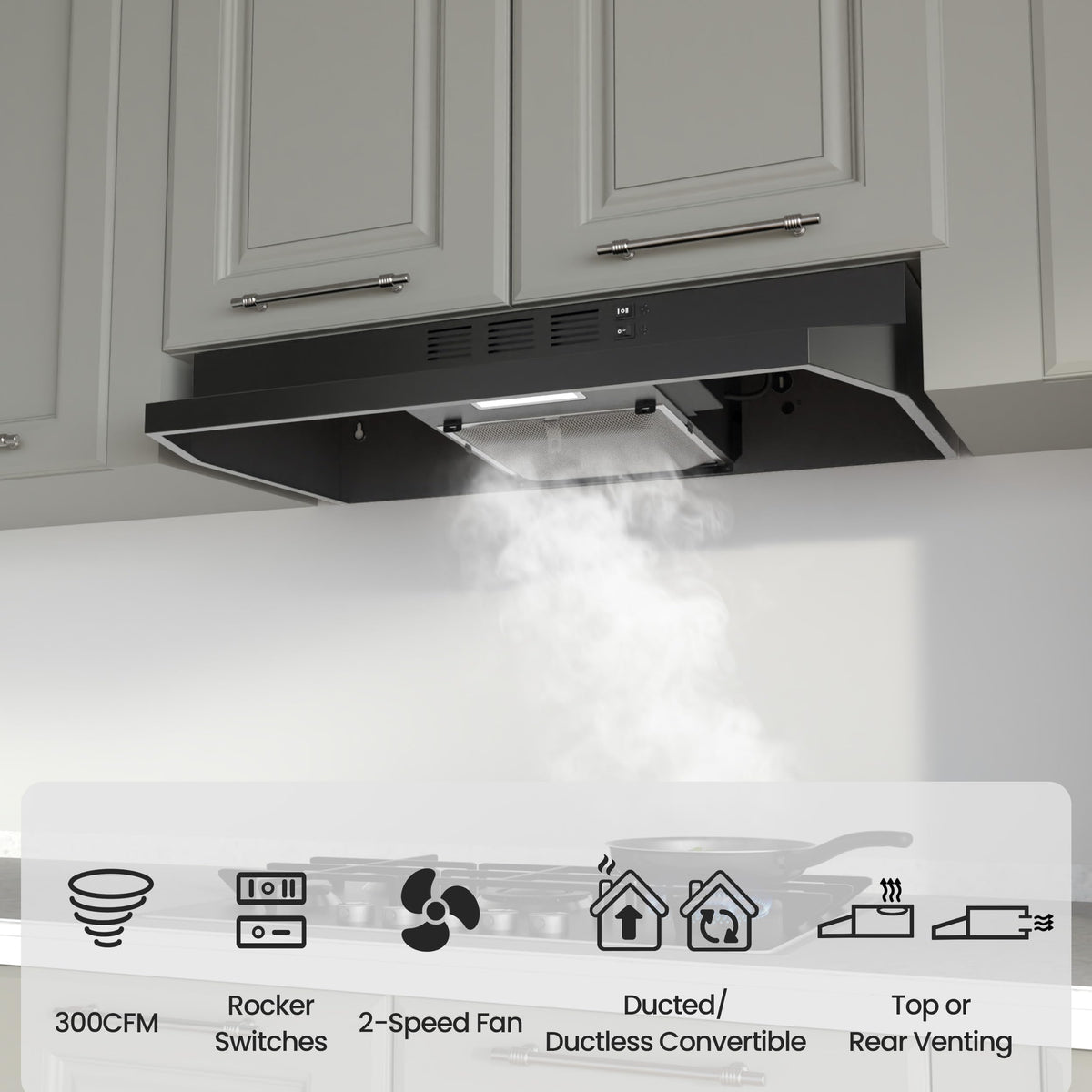 FIREGAS Range Hood 30 inch Under Cabinet, White Range Hood, Kitchen Hood Jansha Store