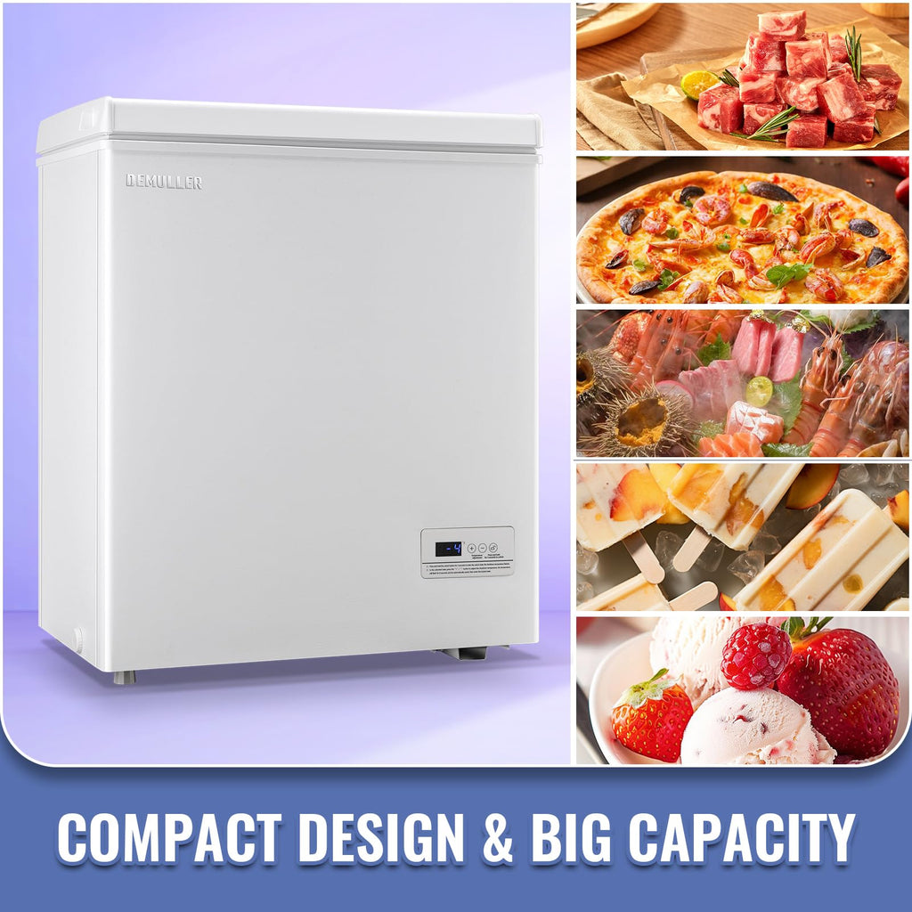 DEMULLER Chest Freezer 5.0Cubic Feet Deep Freezer Freestanding Freezers with 2 Removable Stainless Steel Basket, Mini Freezer Top Open Door Compact Freezer with Electronic Control 41℉ to -15℉BLACK Jansha Store
