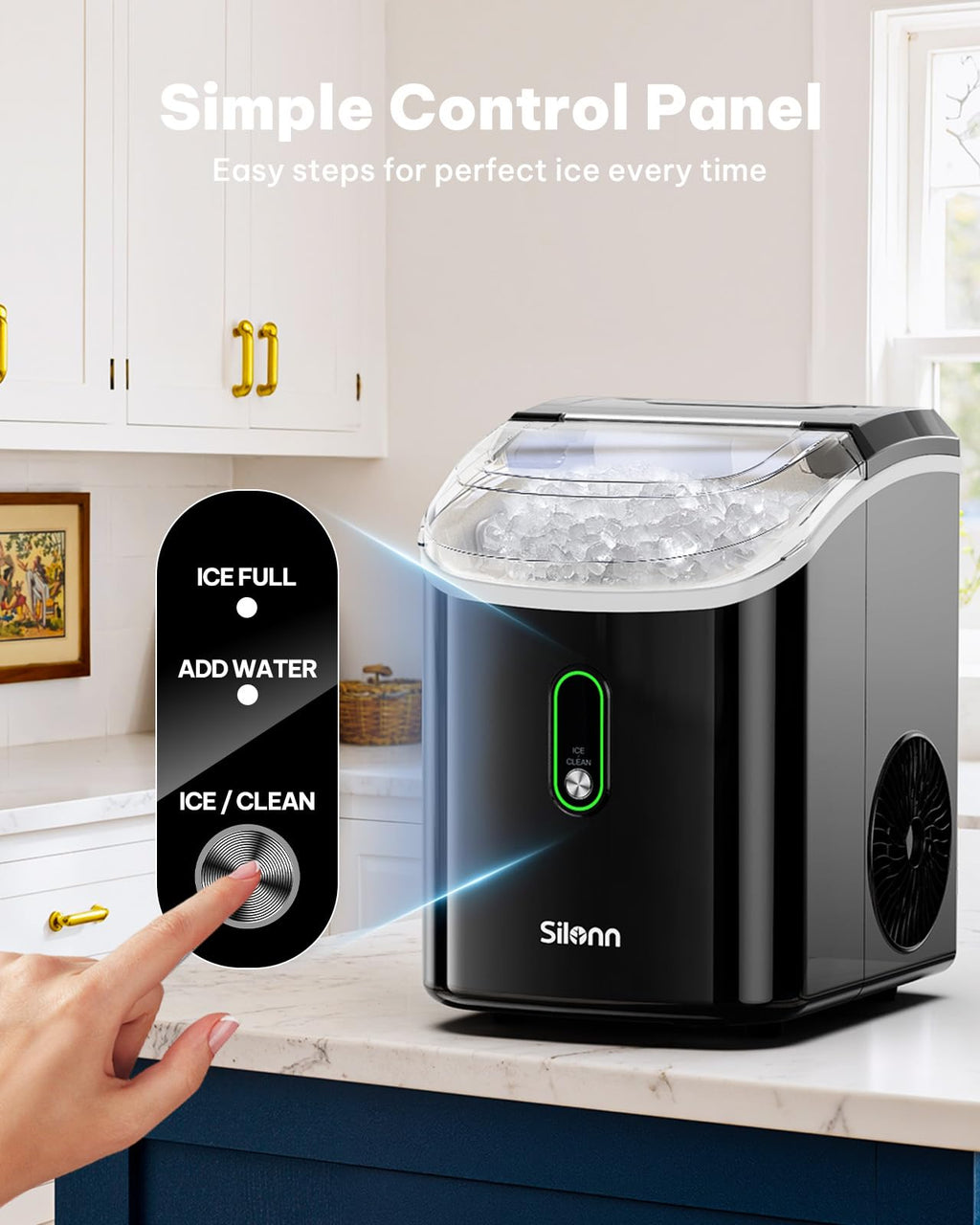 Silonn Ice Maker Countertop, 9 Cubes Ready in 6 Mins, 26lbs in 24Hrs, Self-Cleaning Ice Machine with Ice Scoop and Basket, 2 Sizes of Bullet Ice for Home Kitchen Office Bar Party Jansha Store