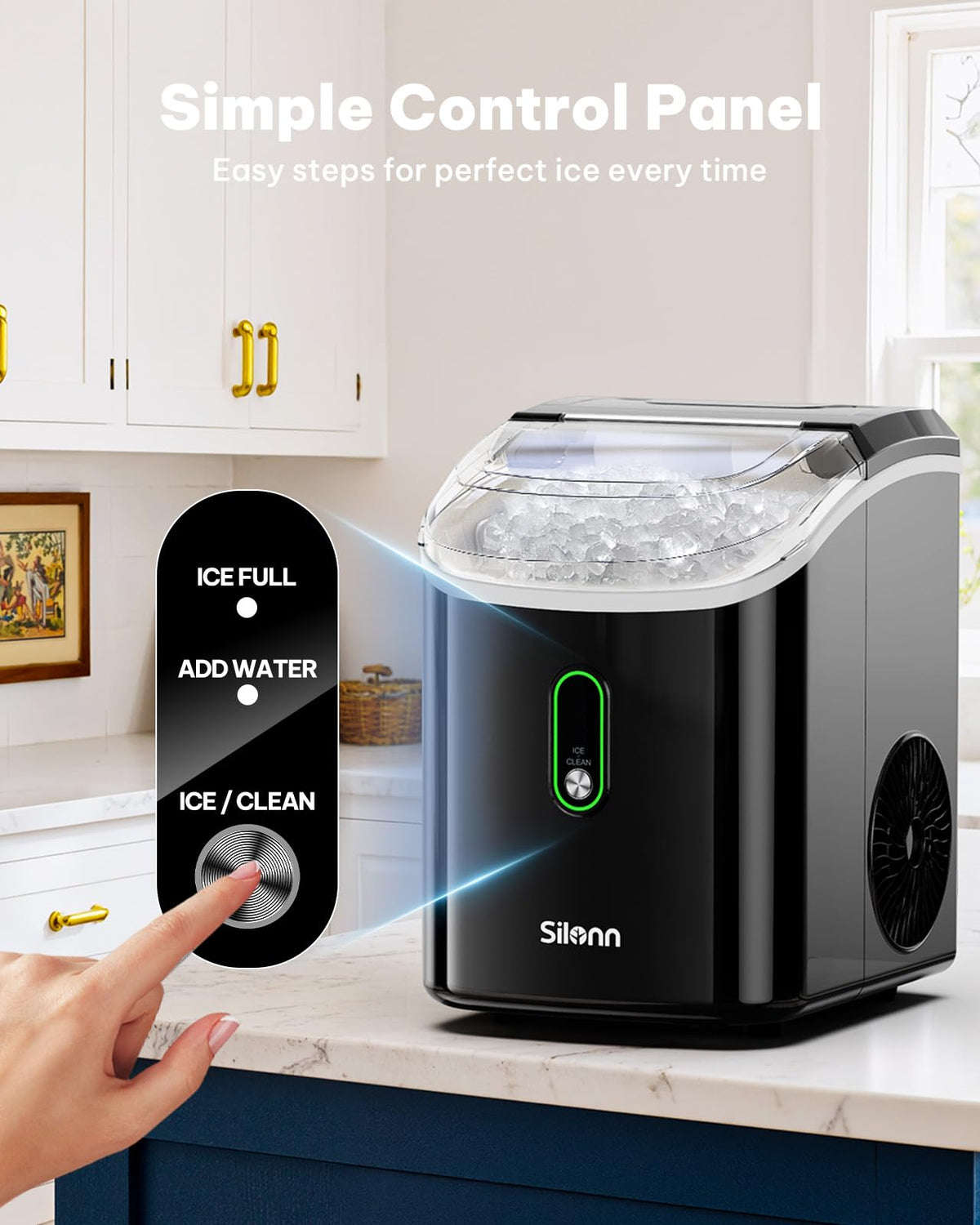 Silonn Ice Maker Countertop, 9 Cubes Ready in 6 Mins, 26lbs in 24Hrs, Self-Cleaning Ice Machine with Ice Scoop and Basket, 2 Sizes of Bullet Ice for Home Kitchen Office Bar Party Jansha Store