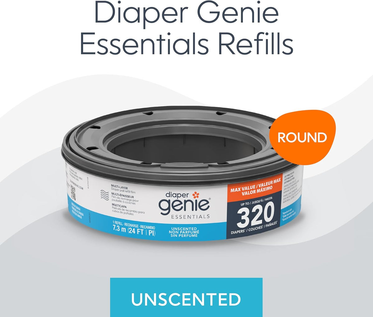 Diaper Genie Essentials Round Refill 4-Pack | Holds Up to 1280 Newborn Diapers | Features Unscented Continuous Film | Compatible with Diaper Genie Complete and Expressions Pails Jansha Store