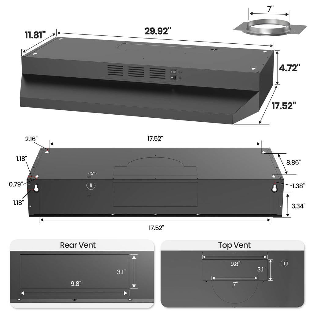 FIREGAS Range Hood 30 inch Under Cabinet, White Range Hood, Kitchen Hood Jansha Store