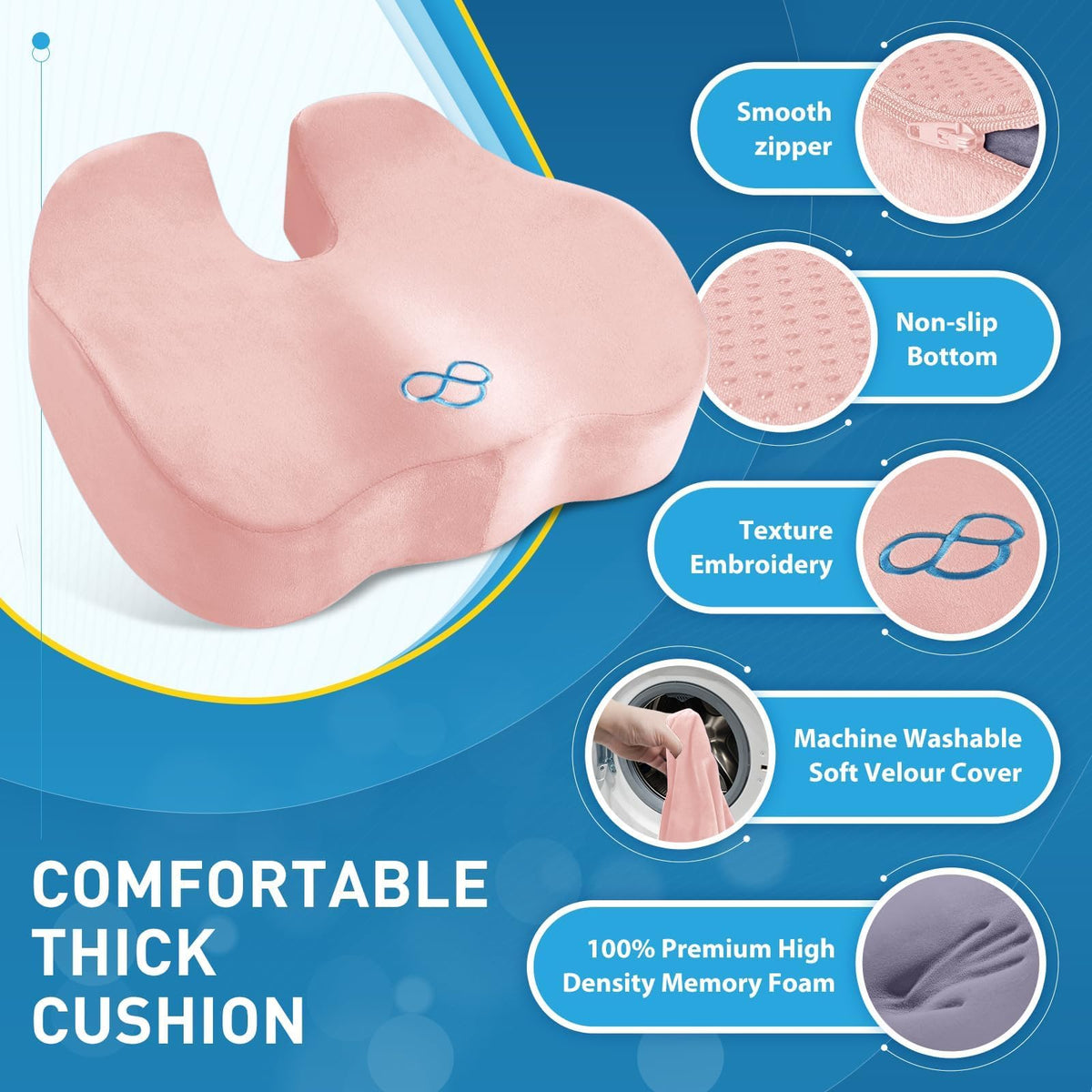 BlissTrends Memory Foam Seat Cushion for Office Chair & Car Seat, Black Jansha Store