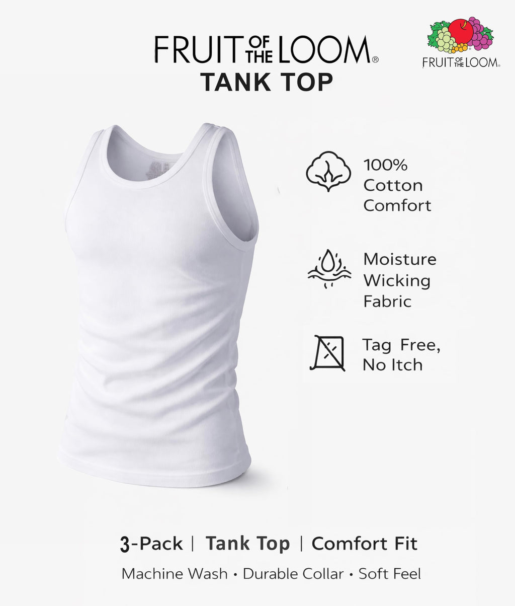 Fruit of the Loom Men's Sleeveless Tag Free Moisture Wicking Tank A-Shirt Jansha Store