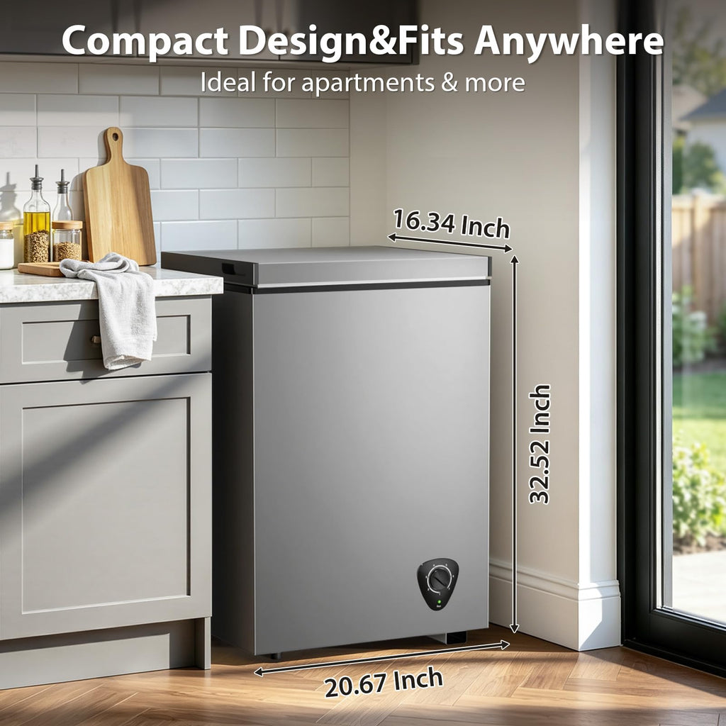 3.5 Cu.Ft Small Chest Freezer, Mini Deep Freezer with Removable Basket, Adjustable Temperature, Free Standing Top Open Door Energy Efficient Compact Freezer for Apartment, Home, Office, Garager，Gray Jansha Store