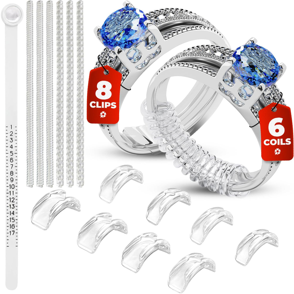 Ring Sizers for Loose Rings – Clip Ring Adjusters in 8 Sizes, Fits Flat Bands Up to 8 mm, Invisible Ring Guards for Women & Men Jansha Store