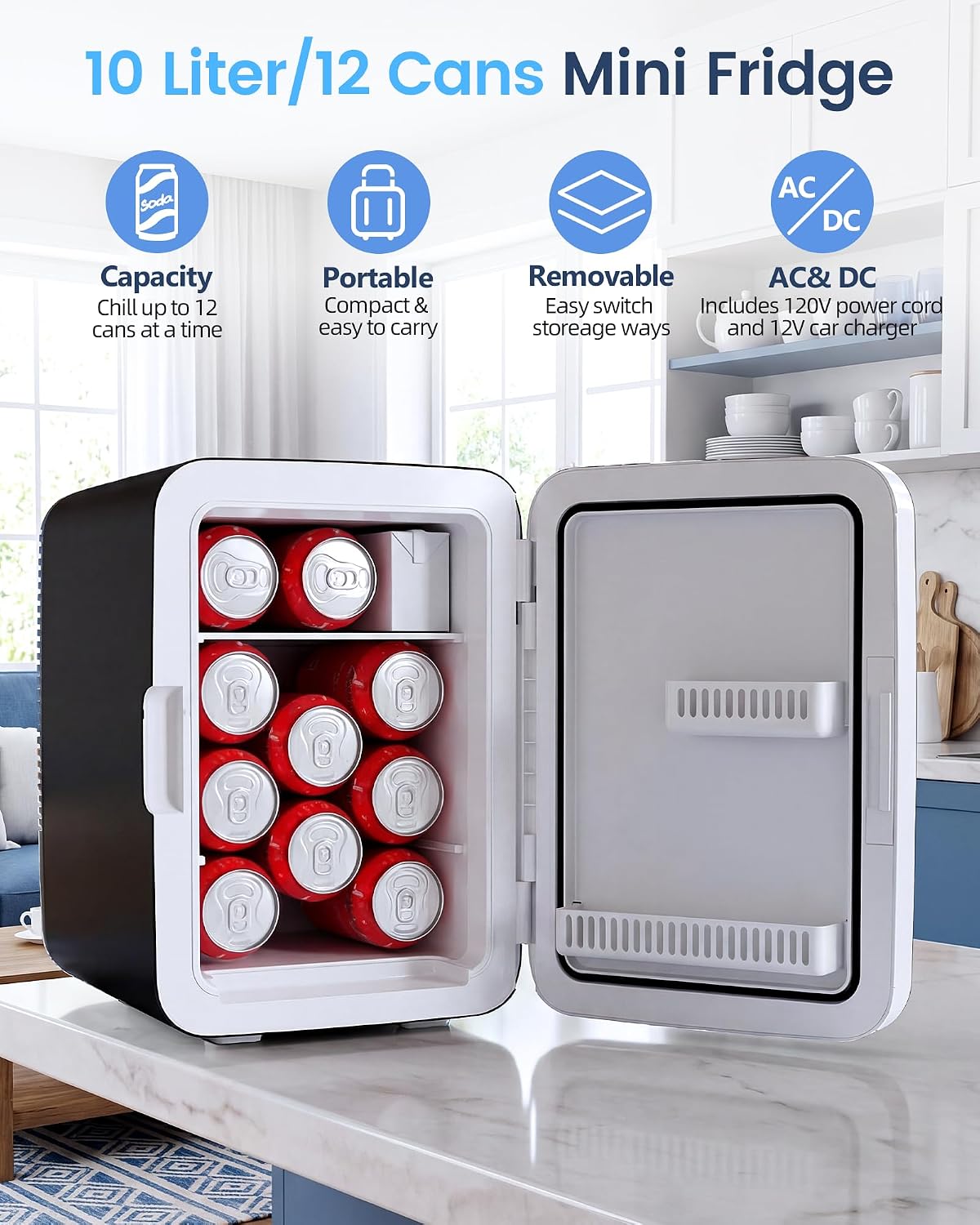 Electactic 10L Mini Fridge, AC/DC Portable Small Refrigerator, Black Jansha Store