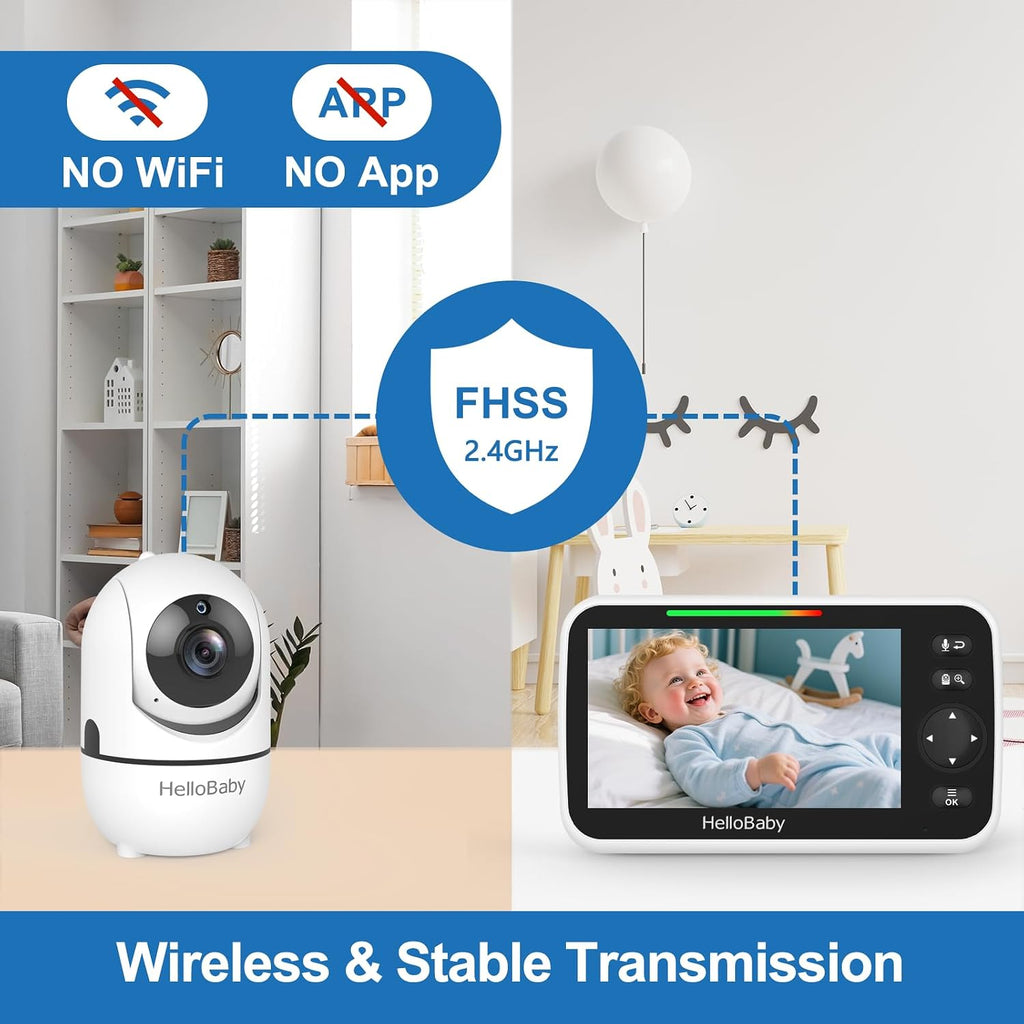 HelloBaby No WiFi Baby Monitor Camera and Audio HB6550, 5" Video Screen Jansha Store