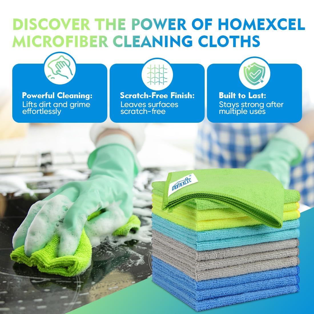 HOMEXCEL Microfiber Cleaning Cloth 12 Pack, 12.5 x 12.5 inch Microfiber Towels for Cars, Ultra Absorbent Washing Cloth, Lint Free Streak Free Cleaning Rags for Car, Kitchen, and Window (Grey) Jansha Store