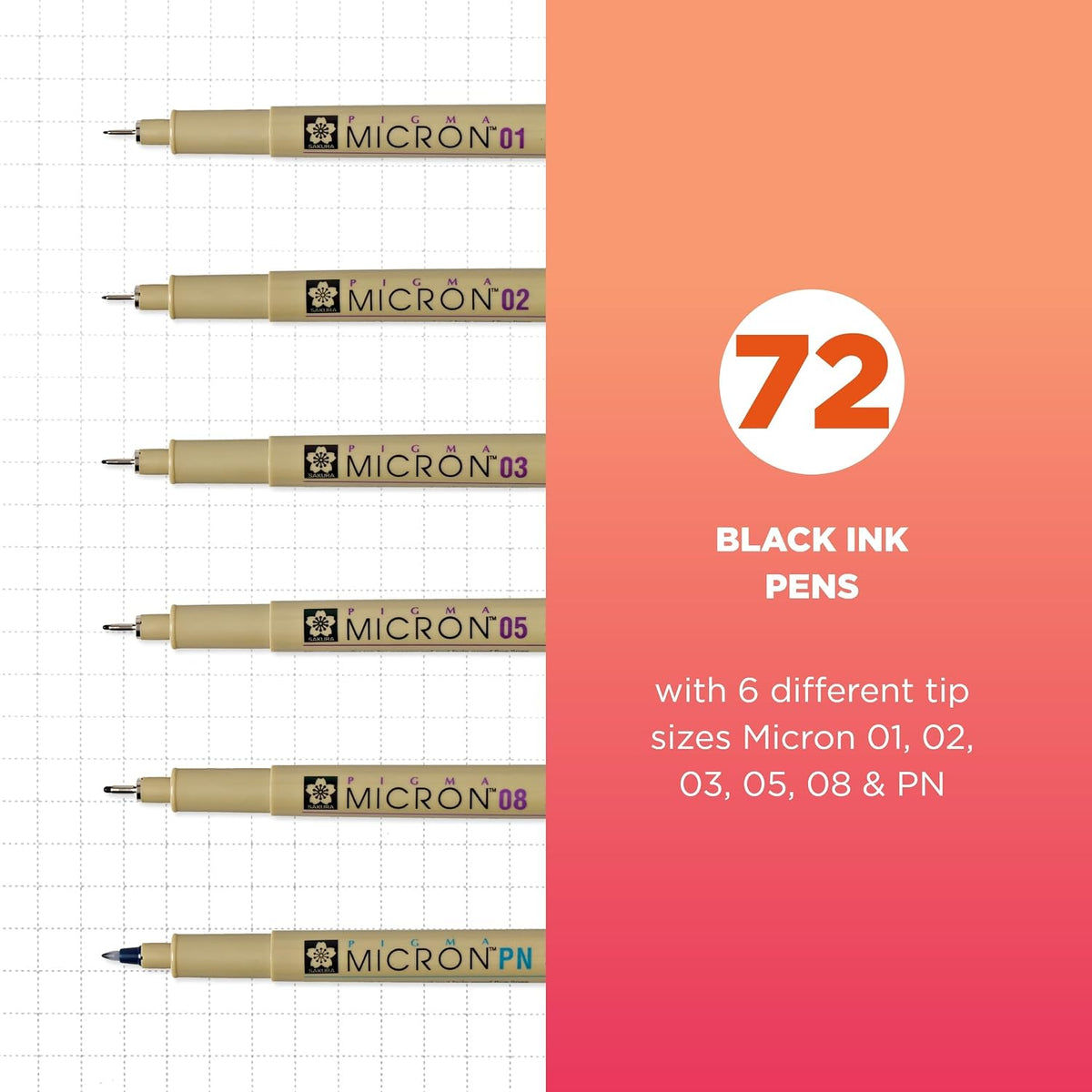 Sakura Pigma Micron Fineliner Pens, Black, Classroom Set, 72 Pack Jansha Store