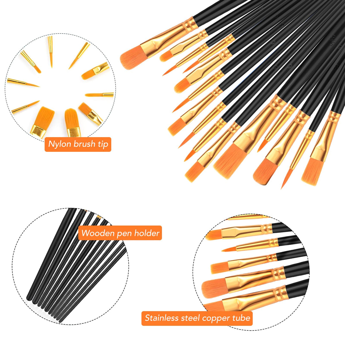 AROIC 10 Pcs Paint Brushes, Acrylic Oil Watercolor Painting Brush Set Jansha Store