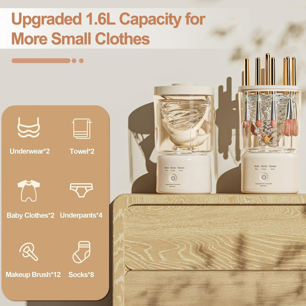 Portable Mini Washing Machine, Rechargeable Underwear Washing Machine Makeup Brush Cleaner Machine Small Clothes Mini Washer for Home, Hotel, Travel and Camping (Cream) Jansha Store