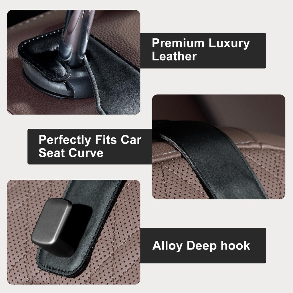 CoBak Purse Hook for Car - Universal Premium Stitched Leather and Aluminum-Magnesium Alloy Double Car Seat Back Storage Hook for Purses, Handbags, Bags (2 Pack),Black Jansha Store