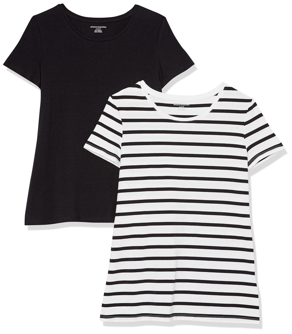 Amazon Essentials Women's Regular-Fit Short-Sleeve T-Shirt (V-Neck or Crewneck), Cotton Modal Blend, Pack of 2 Jansha Store