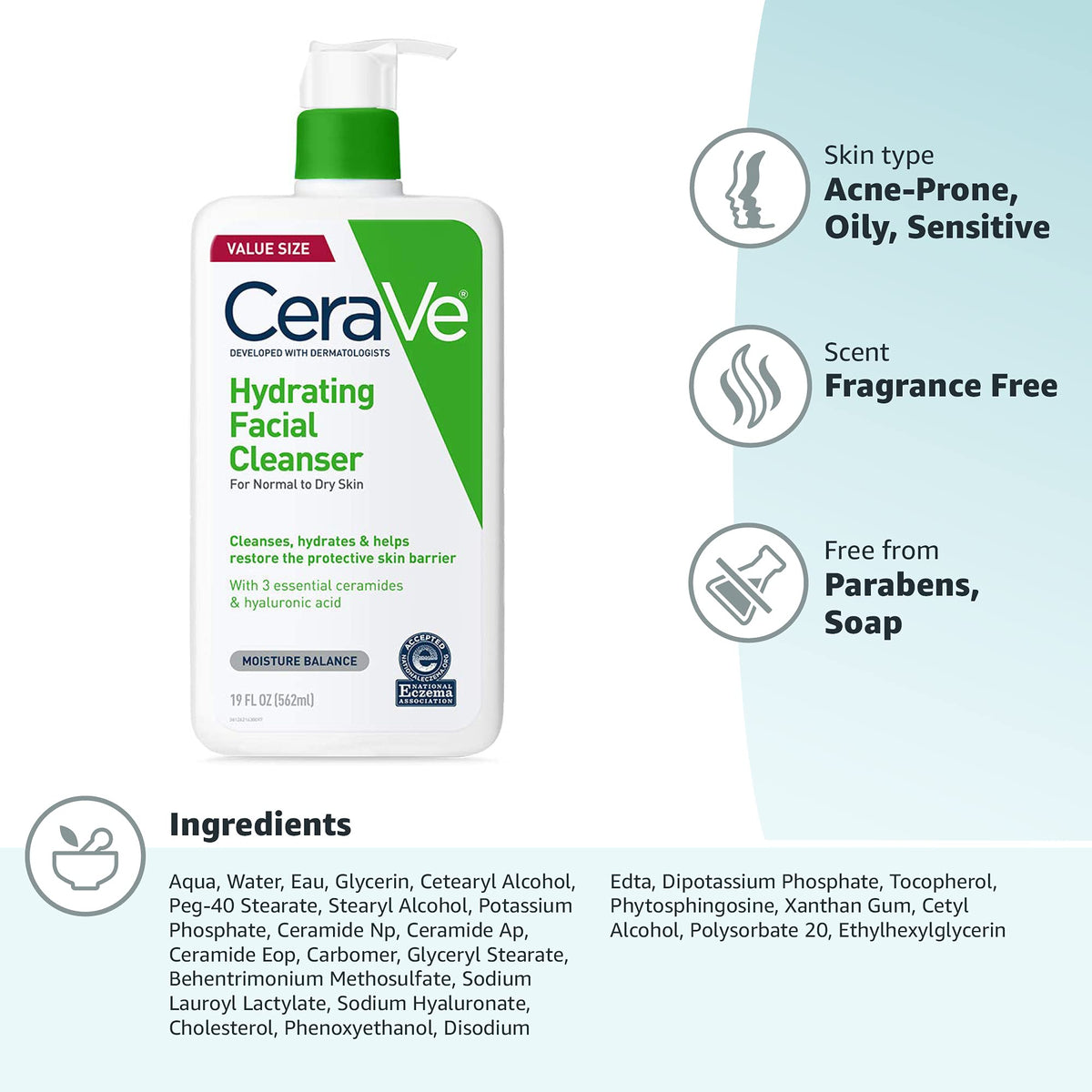 CeraVe Hydrating Cleanser with Hyaluronic Acid, Gentle Face Cleanser,16oz Jansha Store