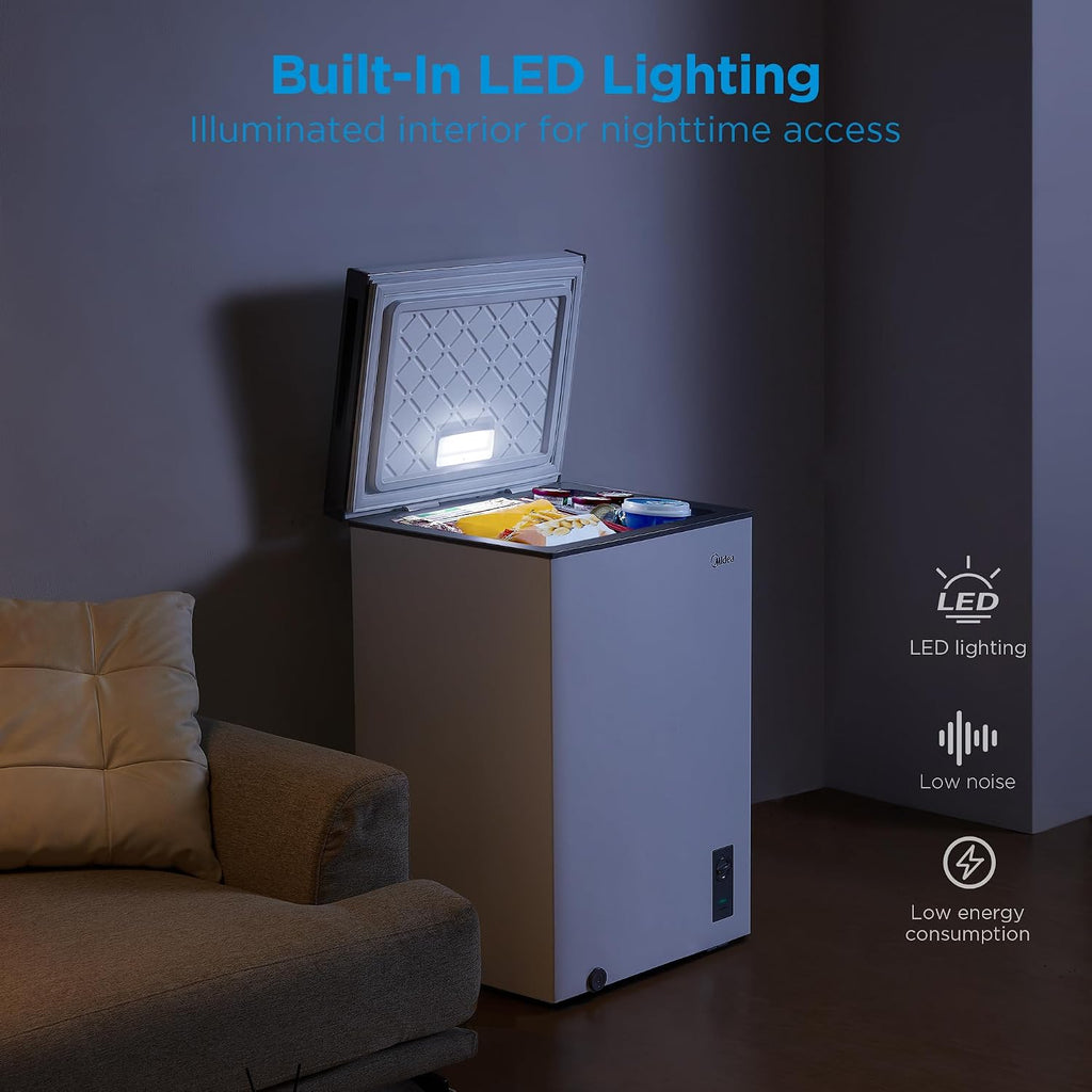 Midea 3.5 Cu.ft Chest Freezer, Fridge Freezer Convertible with LED Light Jansha Store