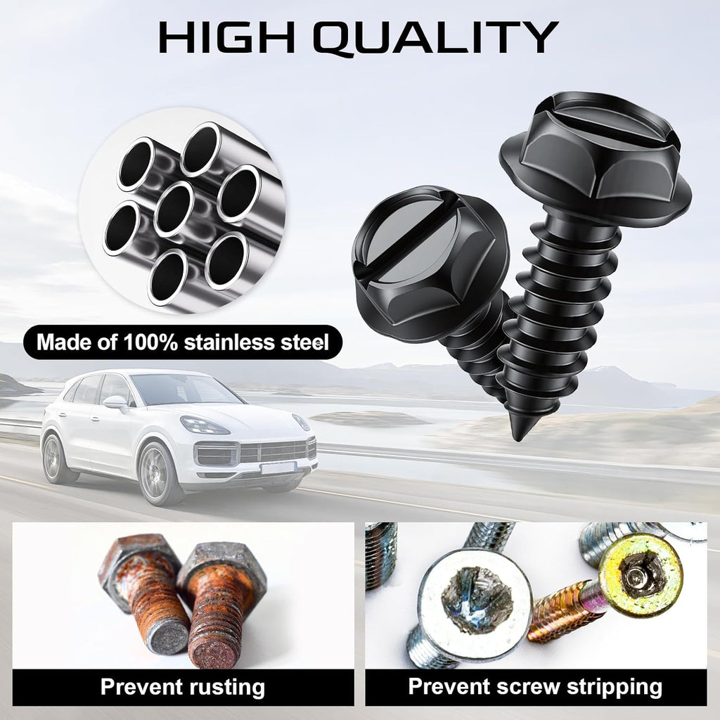 LivTee Rustproof License Plate Screws for Securing License Plates Frames and Covers on Cars and Trucks, 4 Sets Premium Stainless Steel Self Tapping Mounting Bolts (Black Zinc Plated) Jansha Store