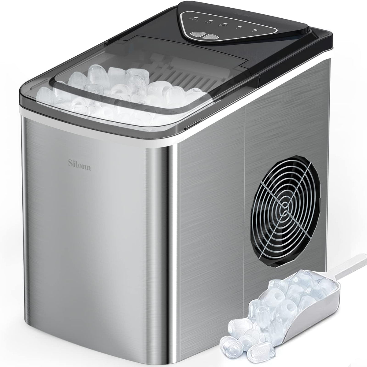 Silonn Countertop Ice Maker, Ice Makers Countertop with 2.5L Expandable Ice Basket & 1.8L Water Tank, 26Lbs/24H, 9 Bullet Ice in 6 Mins, Self-Cleaning, 2 Ice Sizes for Home Kitchen Jansha Store