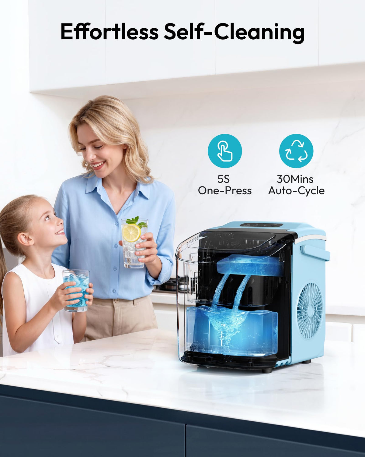 EUHOMY Countertop Ice Maker Machine with Handle, 26lbs in 24Hrs, 9 Ice Cubes Ready in 6 Mins, Auto-Cleaning Portable Ice Maker with Basket and Scoop, for Home/Kitchen/Camping/RV. (Black) Jansha Store