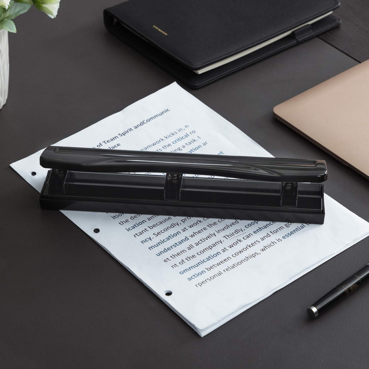 Amazon Basics 3 Hole Punch, 10 Sheet Capacity, Black, Easy-Clean Tray Jansha Store