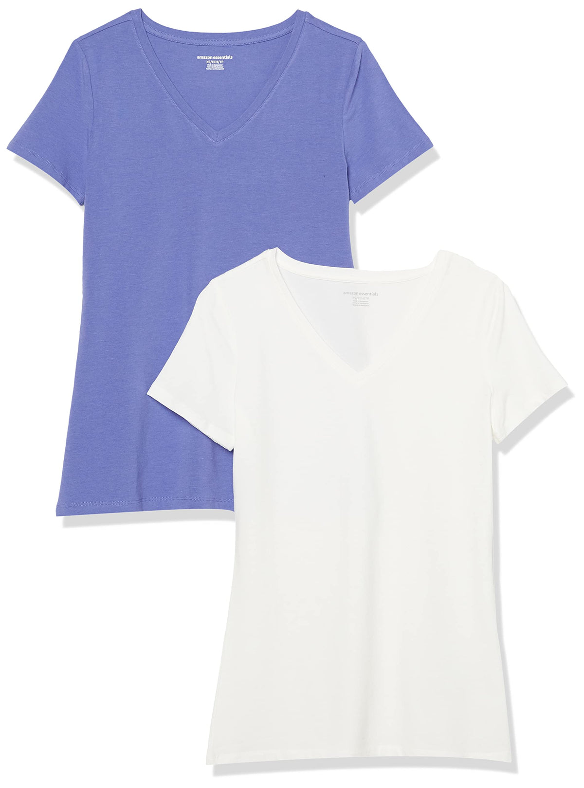 Amazon Essentials Women's Regular-Fit Short-Sleeve T-Shirt (V-Neck or Crewneck), Cotton Modal Blend, Pack of 2 Jansha Store