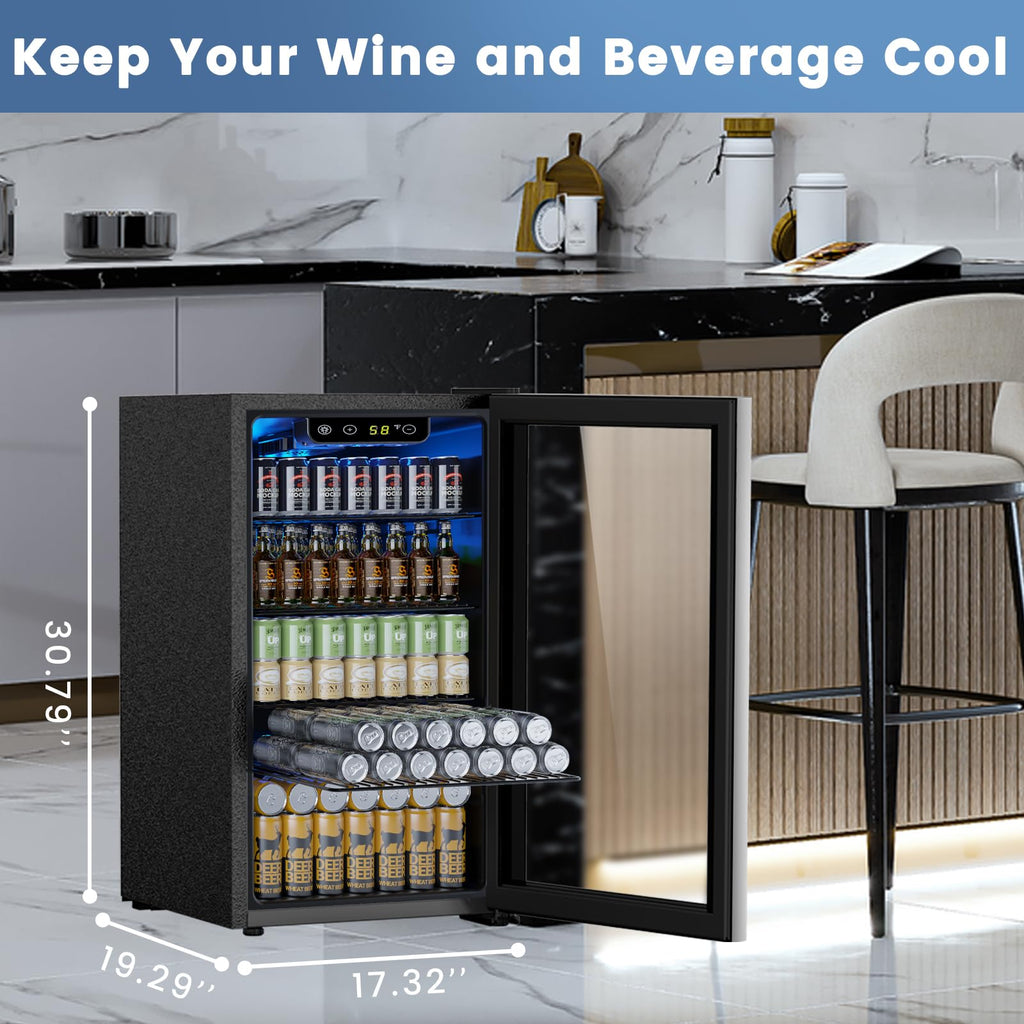 Electactic Mini Fridge 130 Can Beverage Refrigerator Cooler, 3.2 Cu.Ft Drink Fridge for Soda Wine Beer, Adjustable Temperature Control for Home Office, Black Jansha Store
