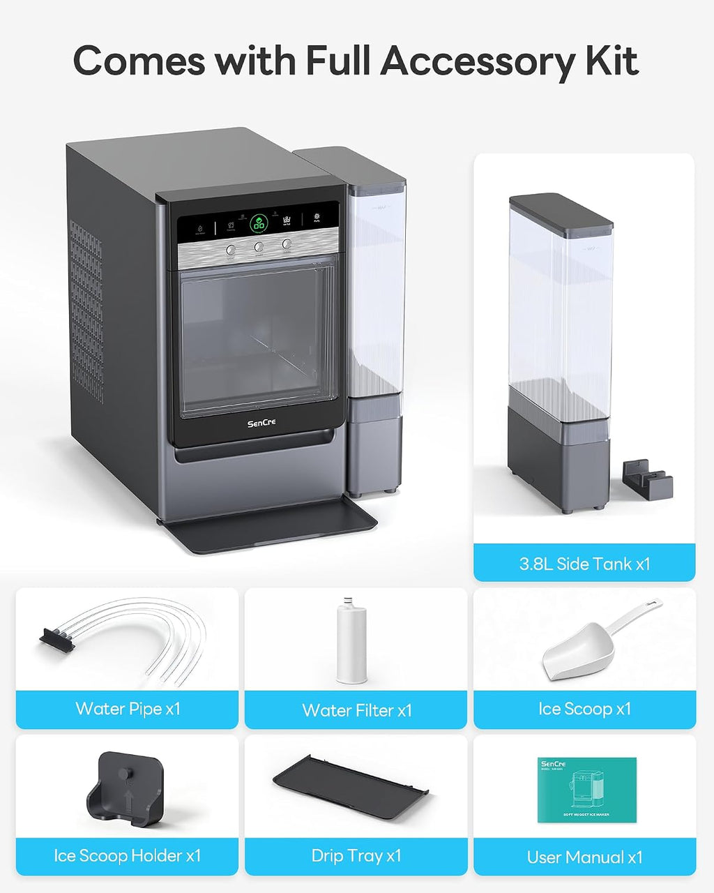 Nugget Ice Maker Countertop 60lbs/24H, 5-Min Ice Output, UV-C Purify Jansha Store