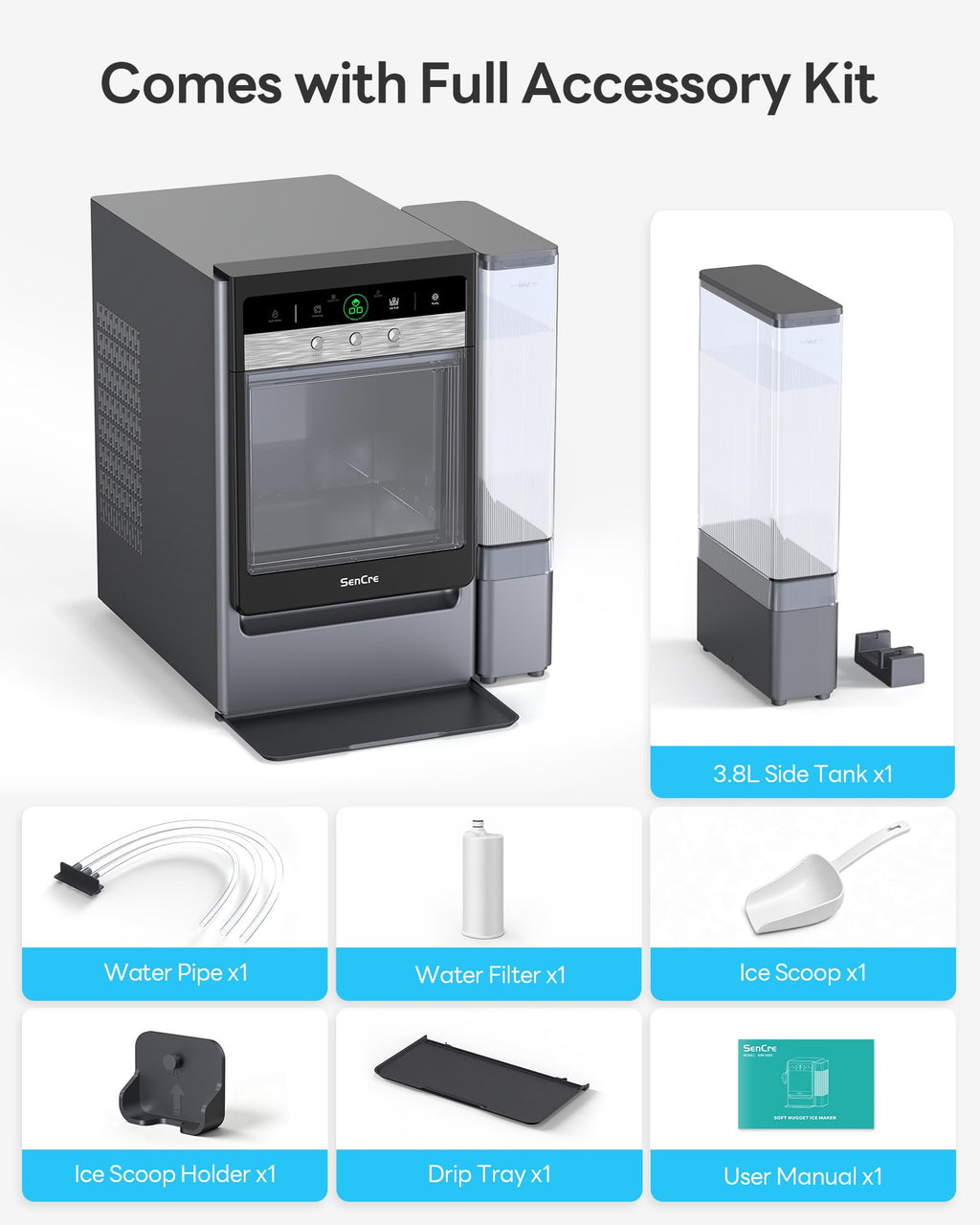Nugget Ice Maker Countertop 60lbs/24H, 5-Min Ice Output, UV-C Purify Jansha Store