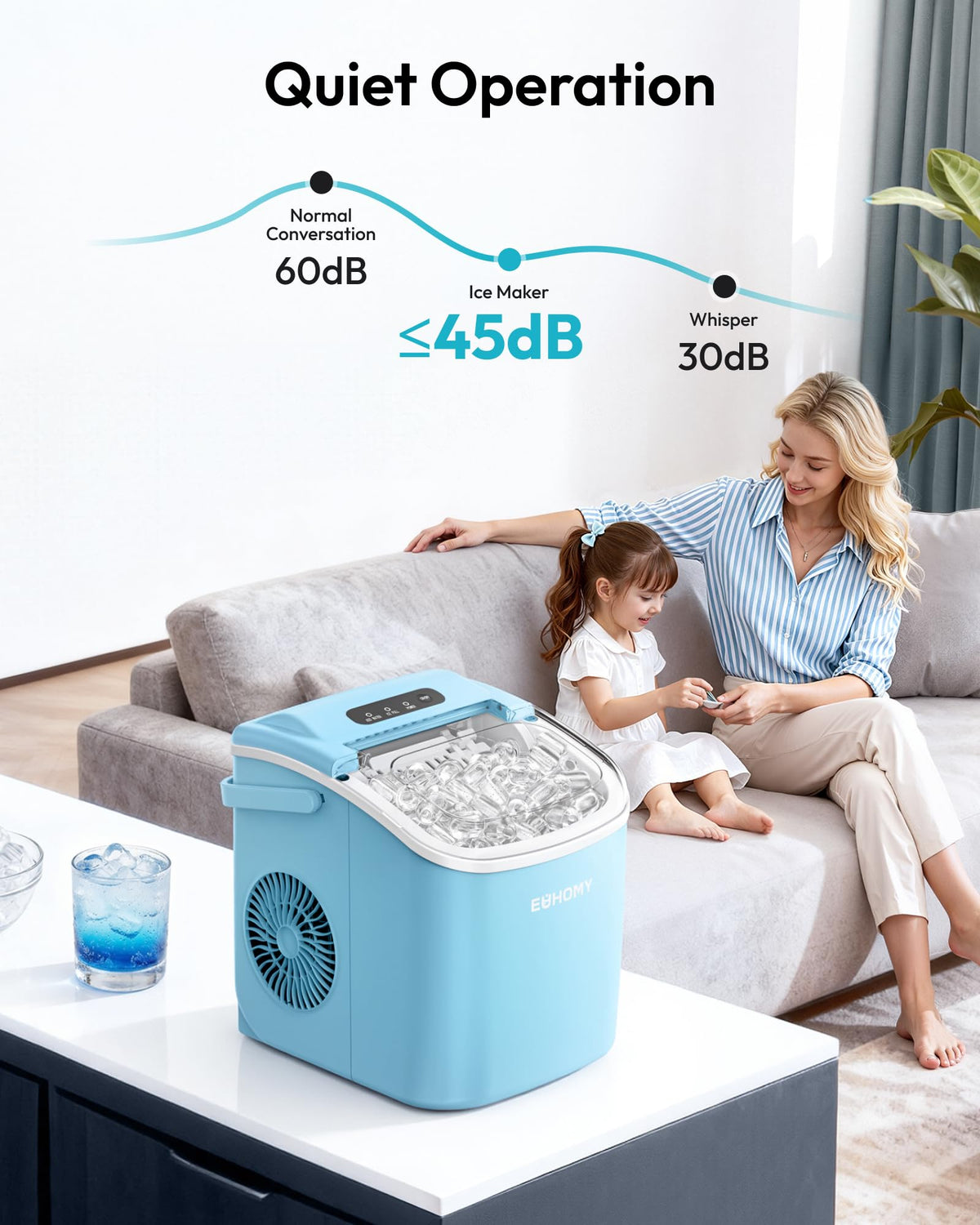 EUHOMY Countertop Ice Maker Machine with Handle, 26lbs in 24Hrs, 9 Ice Cubes Ready in 6 Mins, Auto-Cleaning Portable Ice Maker with Basket and Scoop, for Home/Kitchen/Camping/RV. (Black) Jansha Store