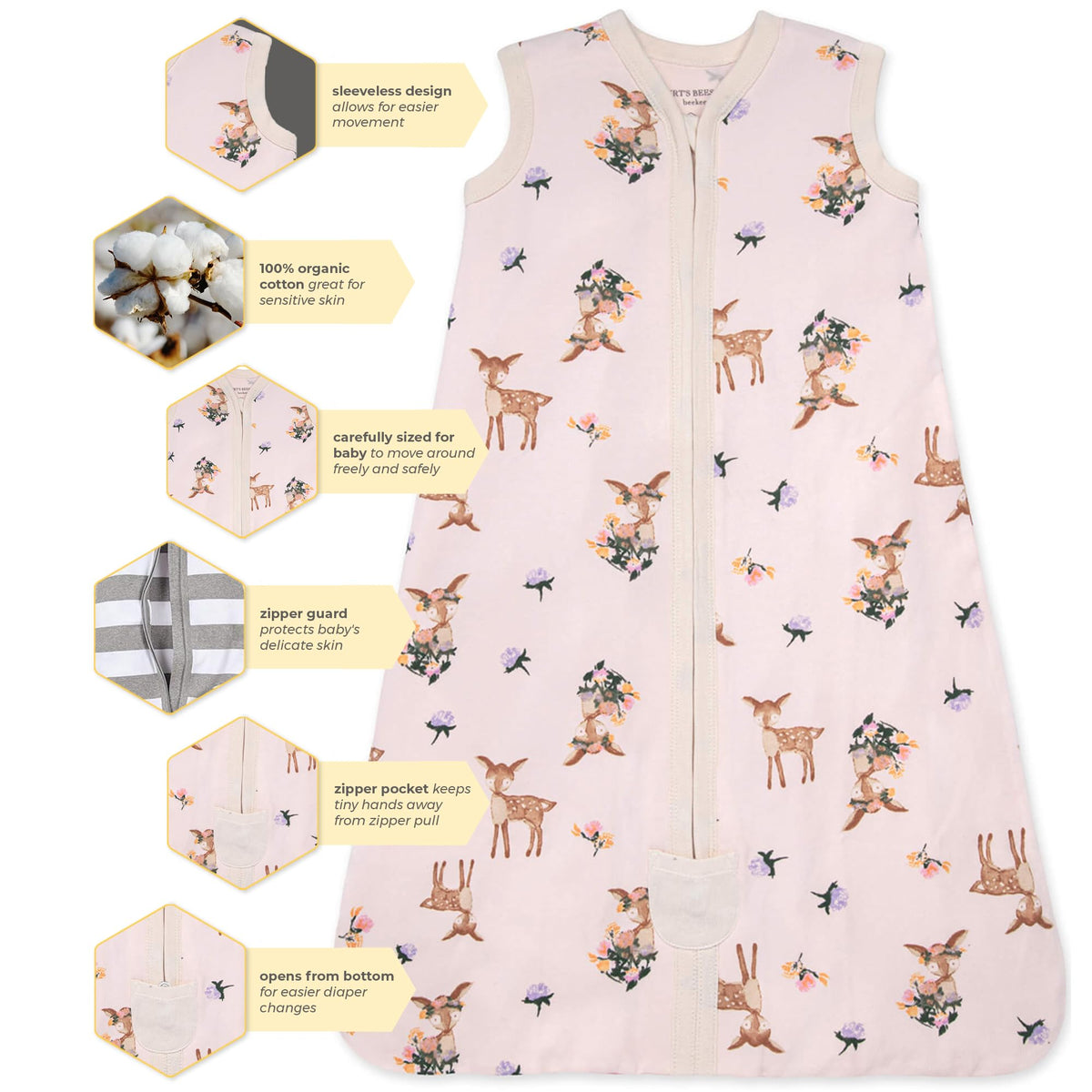 Burt's Bees Baby Infant Wearable Blanket, Organic Cotton Unisex Beekeeper - Light Weight 0.5 TOG or Medium Weight 1.5 TOG Jansha Store