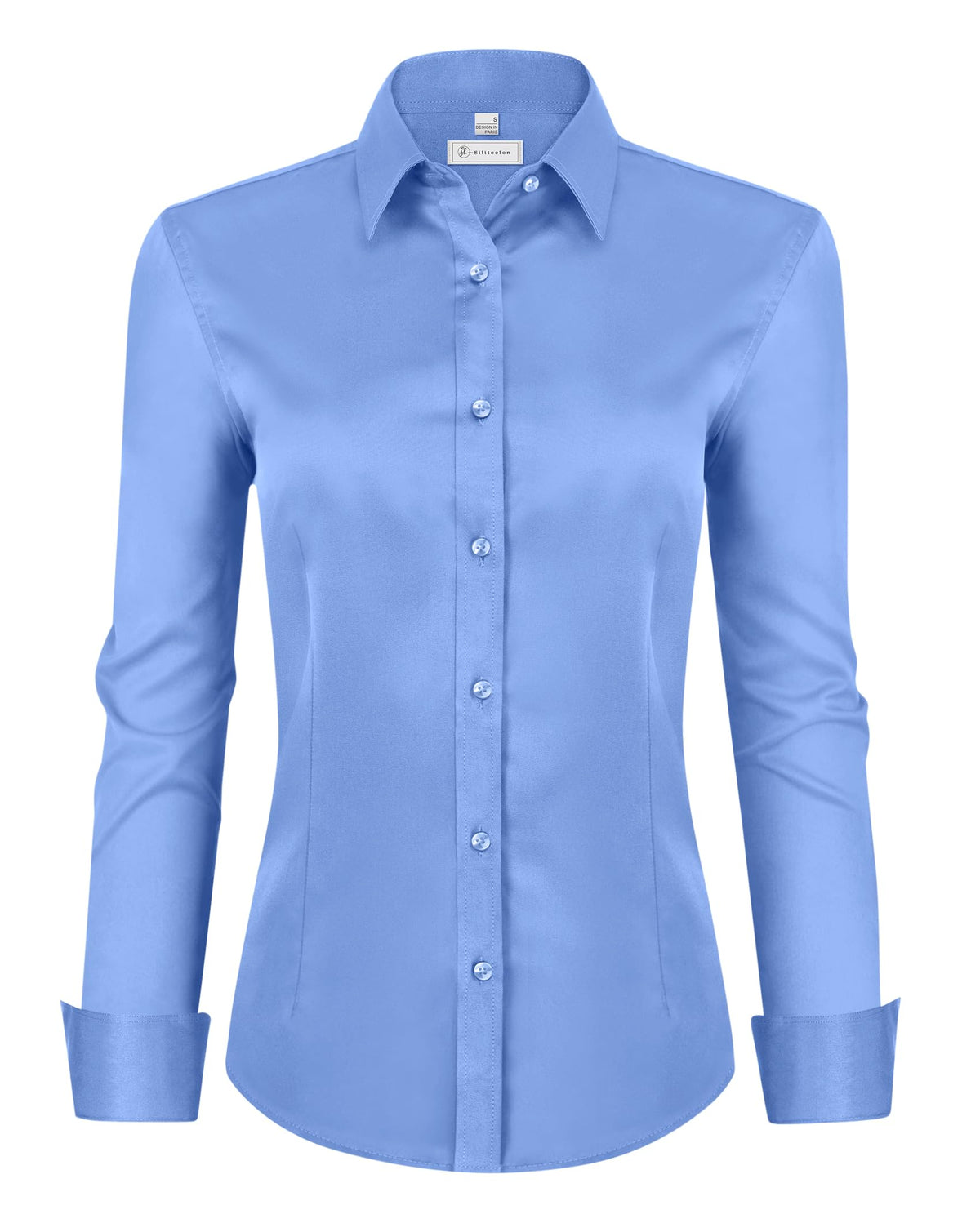 siliteelon Womens Classic-Fit Dress Shirts Long Sleeve Button Down Wrinkle-Free Stretch Solid Casual Work Office Blouse Top Jansha Store