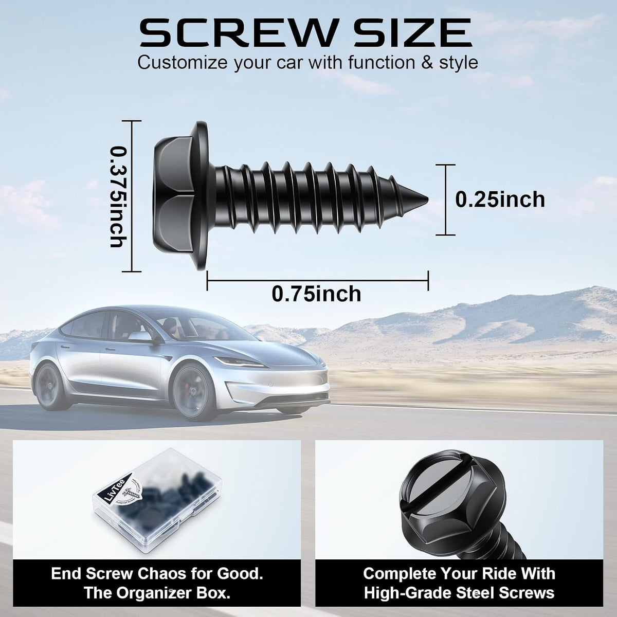 LivTee Rustproof License Plate Screws for Securing License Plates Frames and Covers on Cars and Trucks, 4 Sets Premium Stainless Steel Self Tapping Mounting Bolts (Black Zinc Plated) Jansha Store