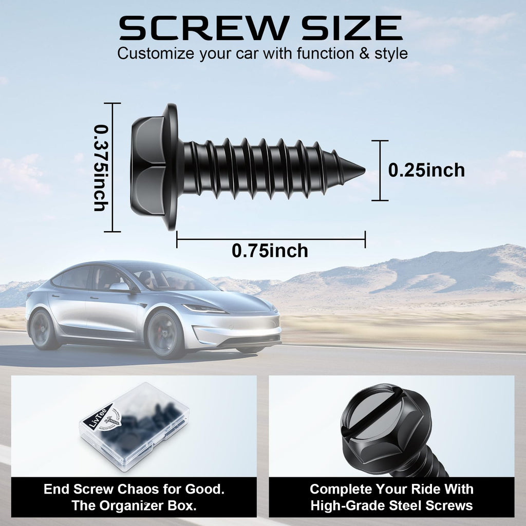 LivTee Rustproof License Plate Screws for Securing License Plates Frames and Covers on Cars and Trucks, 4 Sets Premium Stainless Steel Self Tapping Mounting Bolts (Black Zinc Plated) Jansha Store
