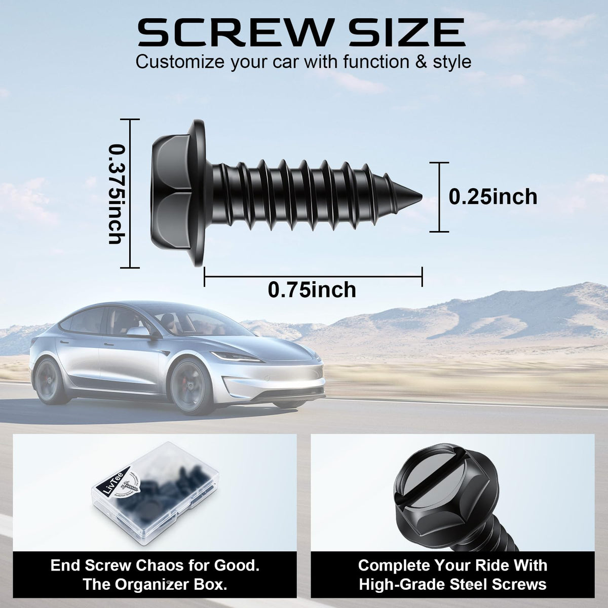 LivTee Rustproof License Plate Screws for Securing License Plates Frames and Covers on Cars and Trucks, 4 Sets Premium Stainless Steel Self Tapping Mounting Bolts (Black Zinc Plated) Jansha Store