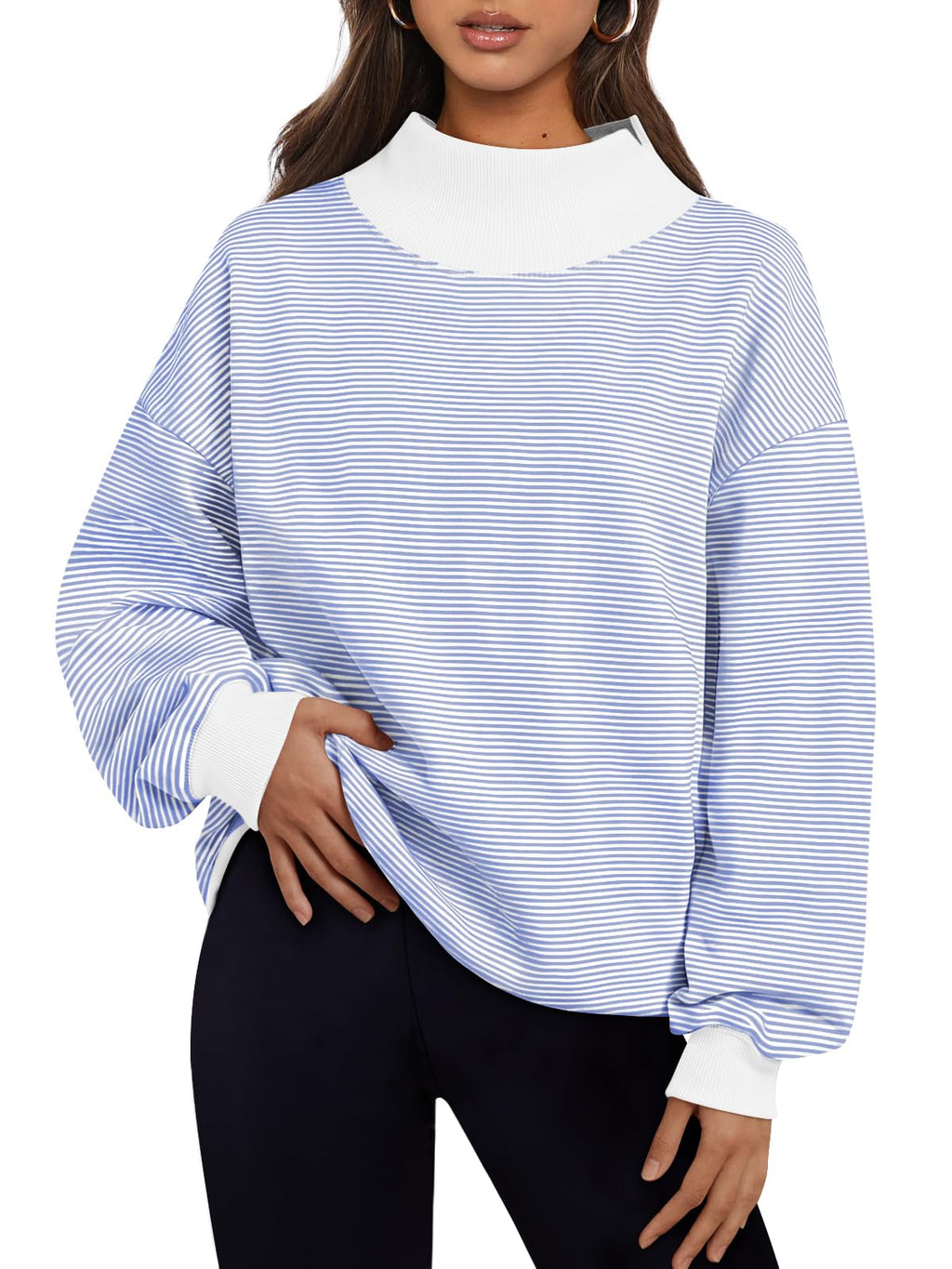 Trendy Queen Womens Mock Neck Sweatshirts Oversized Pullover Fall Outfits Jansha Store