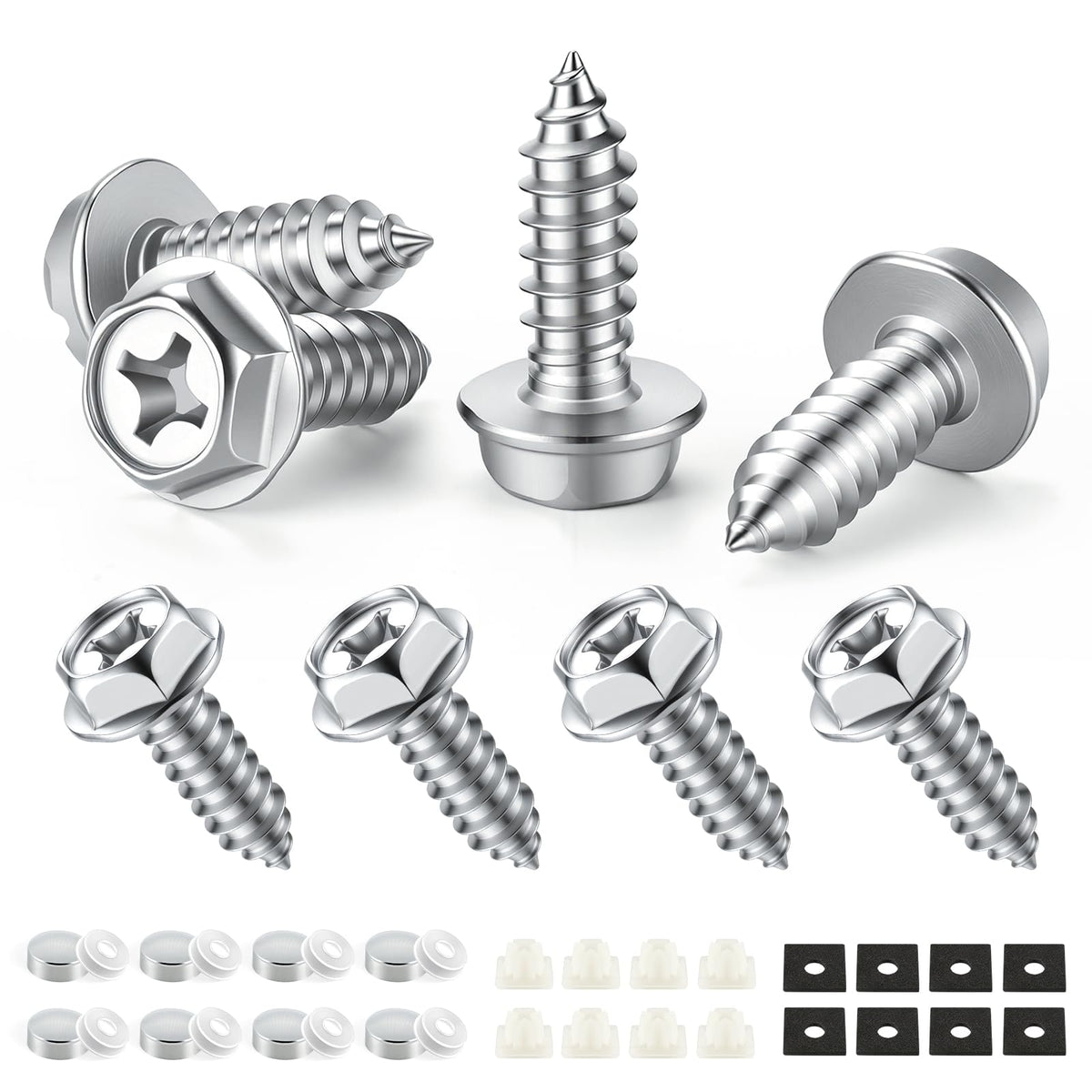 LivTee Rustproof License Plate Screws for Securing License Plates Frames and Covers on Cars and Trucks, 4 Sets Premium Stainless Steel Self Tapping Mounting Bolts (Black Zinc Plated) Jansha Store