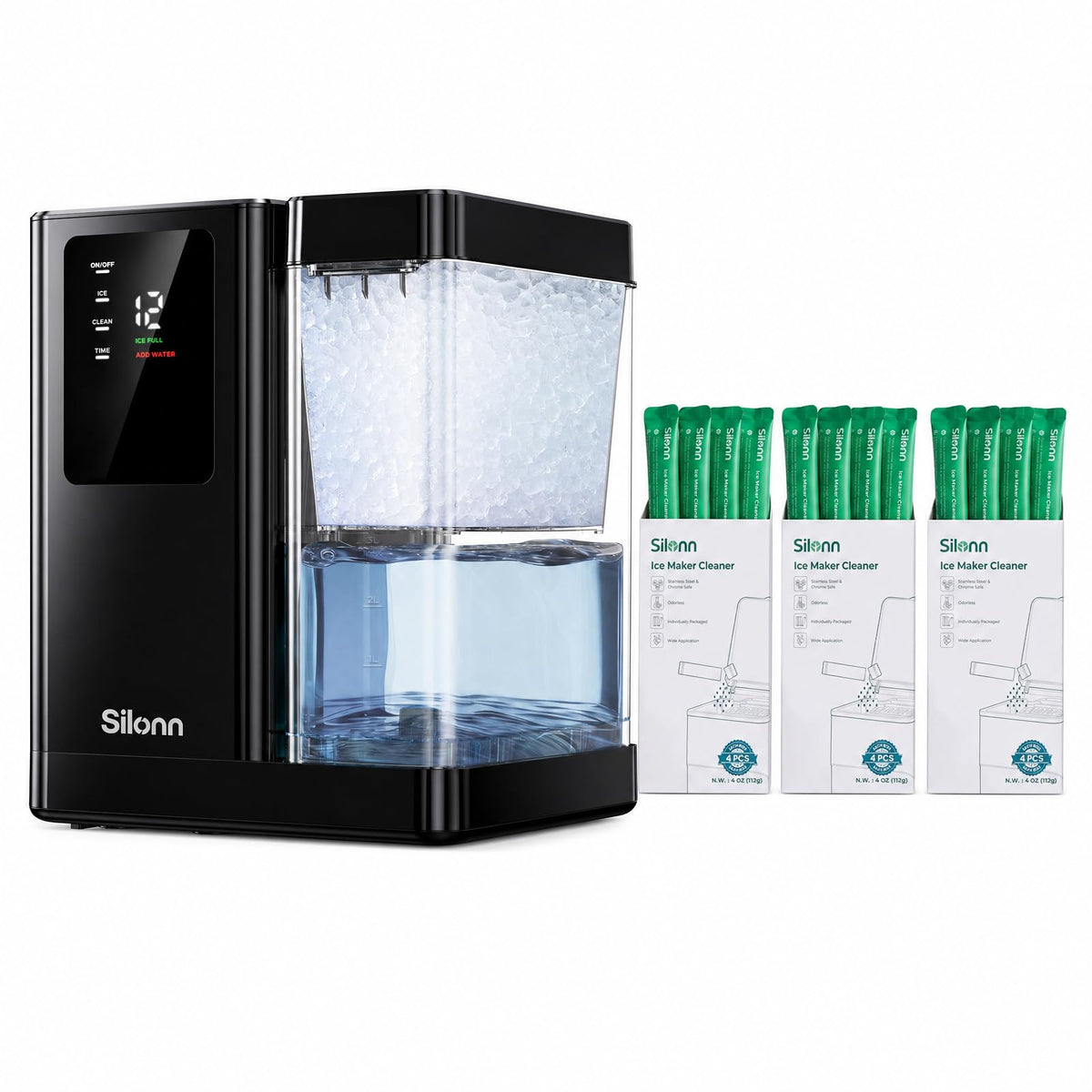 Silonn Ice Maker Countertop, 9 Cubes Ready in 6 Mins, 26lbs in 24Hrs, Self-Cleaning Ice Machine with Ice Scoop and Basket, 2 Sizes of Bullet Ice for Home Kitchen Office Bar Party Jansha Store